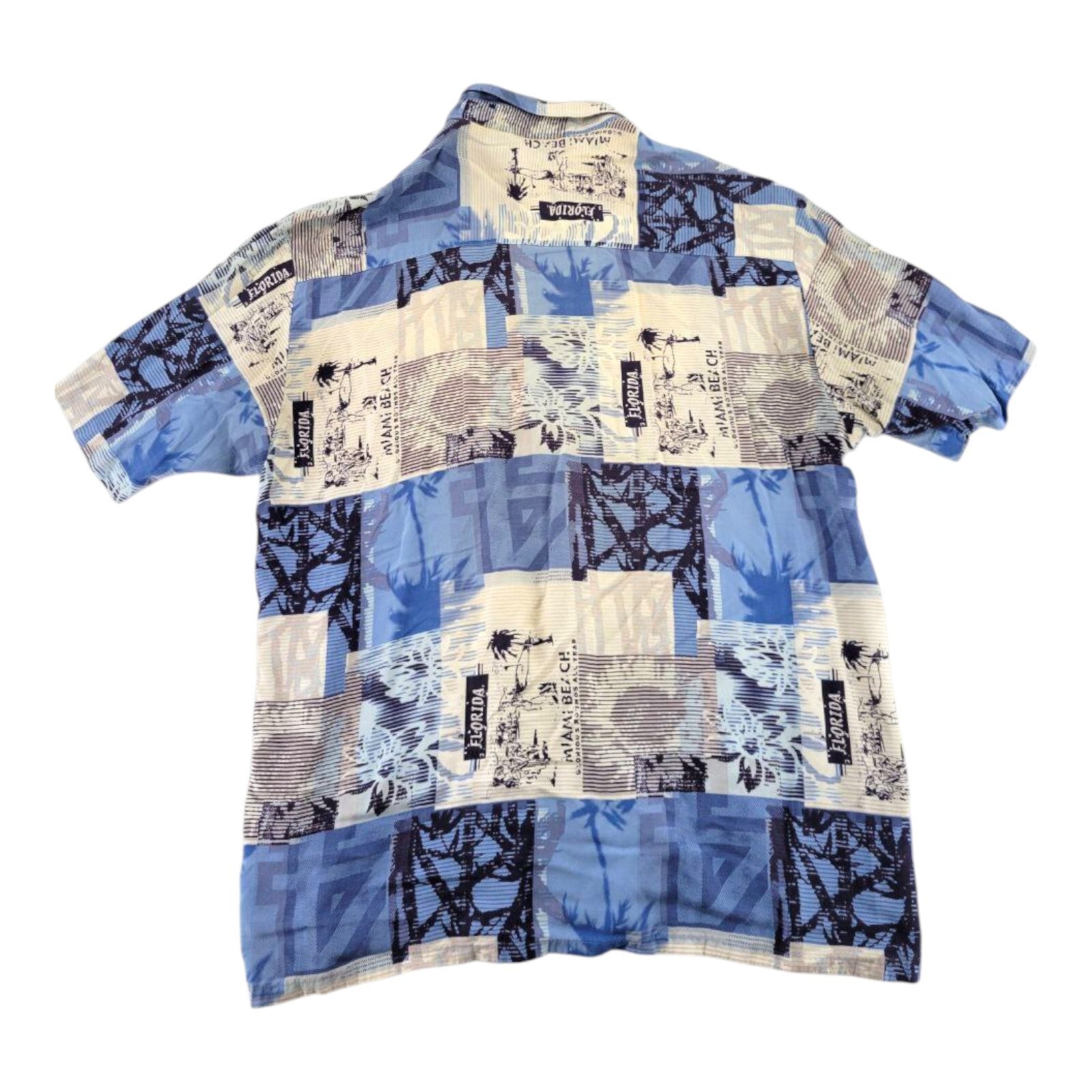 Puritan Blue Hawaiian Shirt Mens Rayon Miami Beach Vintage Vibes Size Large