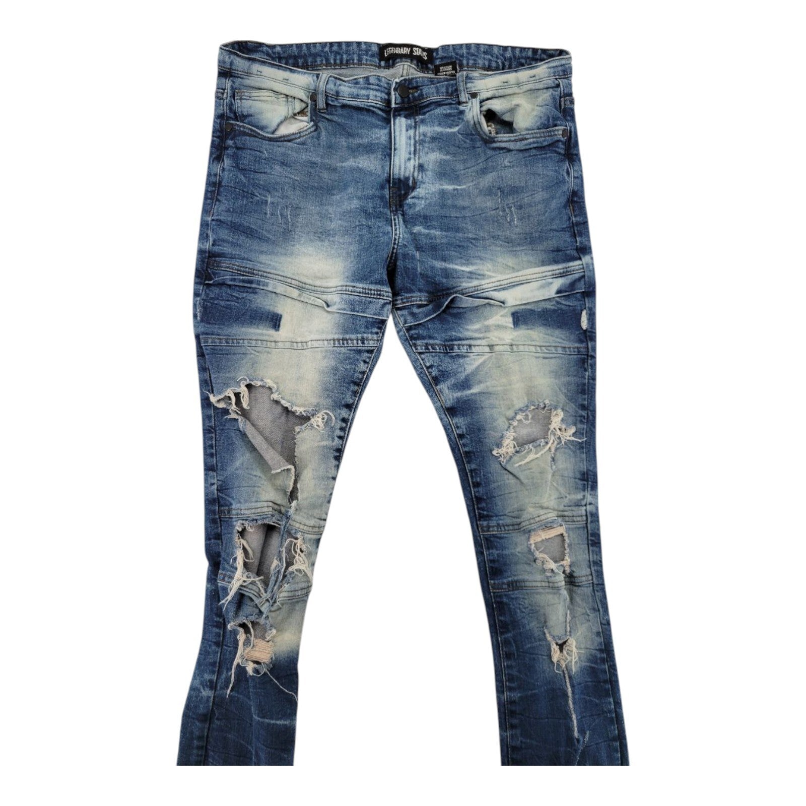 Legendary Status Mens Distressed Moto Blue Stretch Denim Jeans 38x29