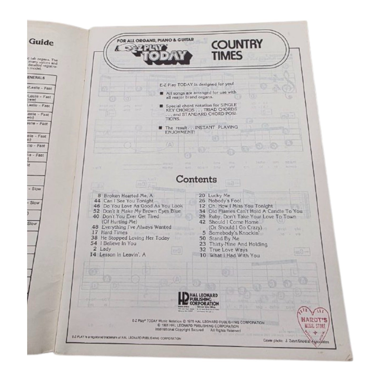 EZ Play Today 47 Country Times for All Organs Piano & Guitar Vintage Music Book