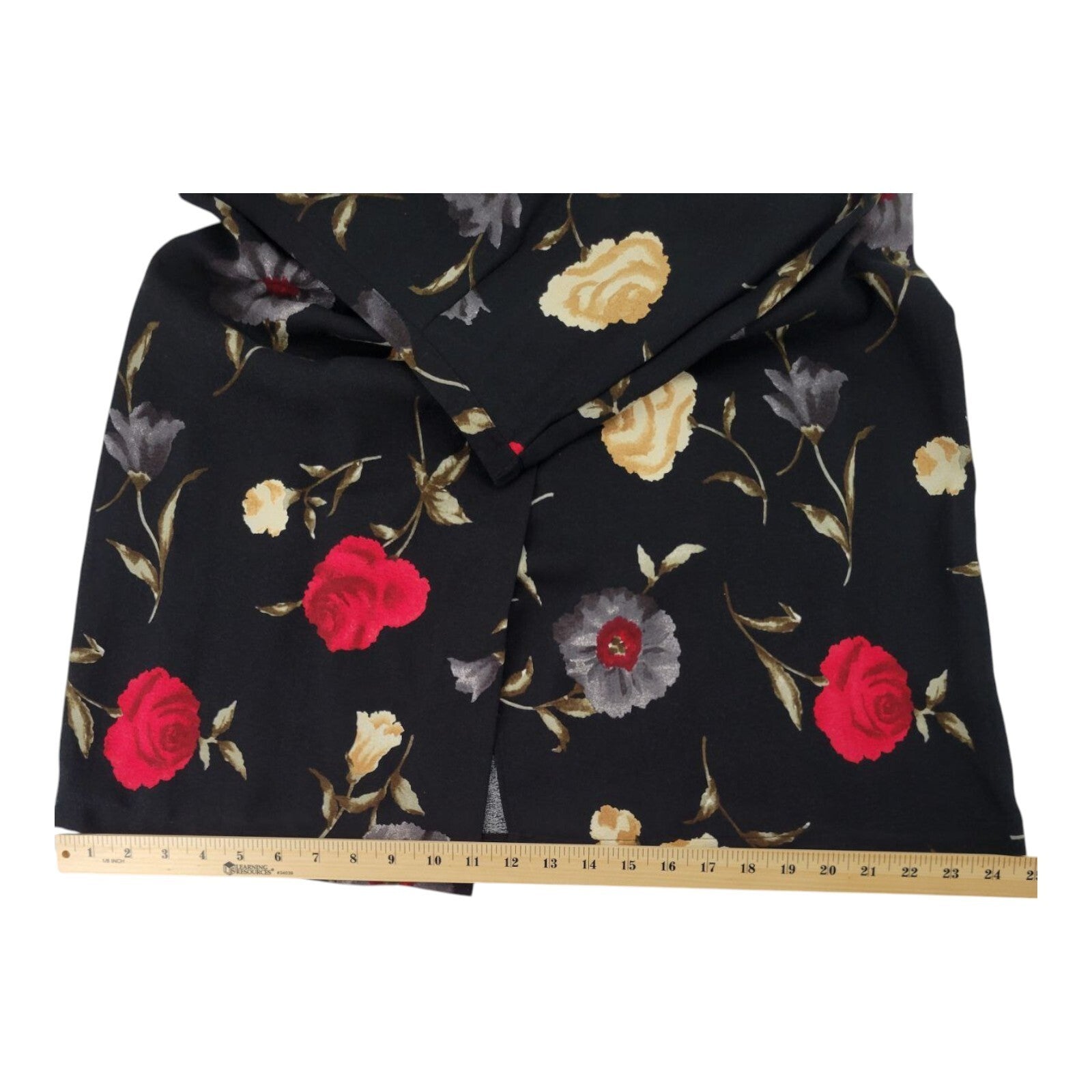 Sag Harbor Petite Black Floral A-Line Midi Skirt Rayon Crepe Size 6