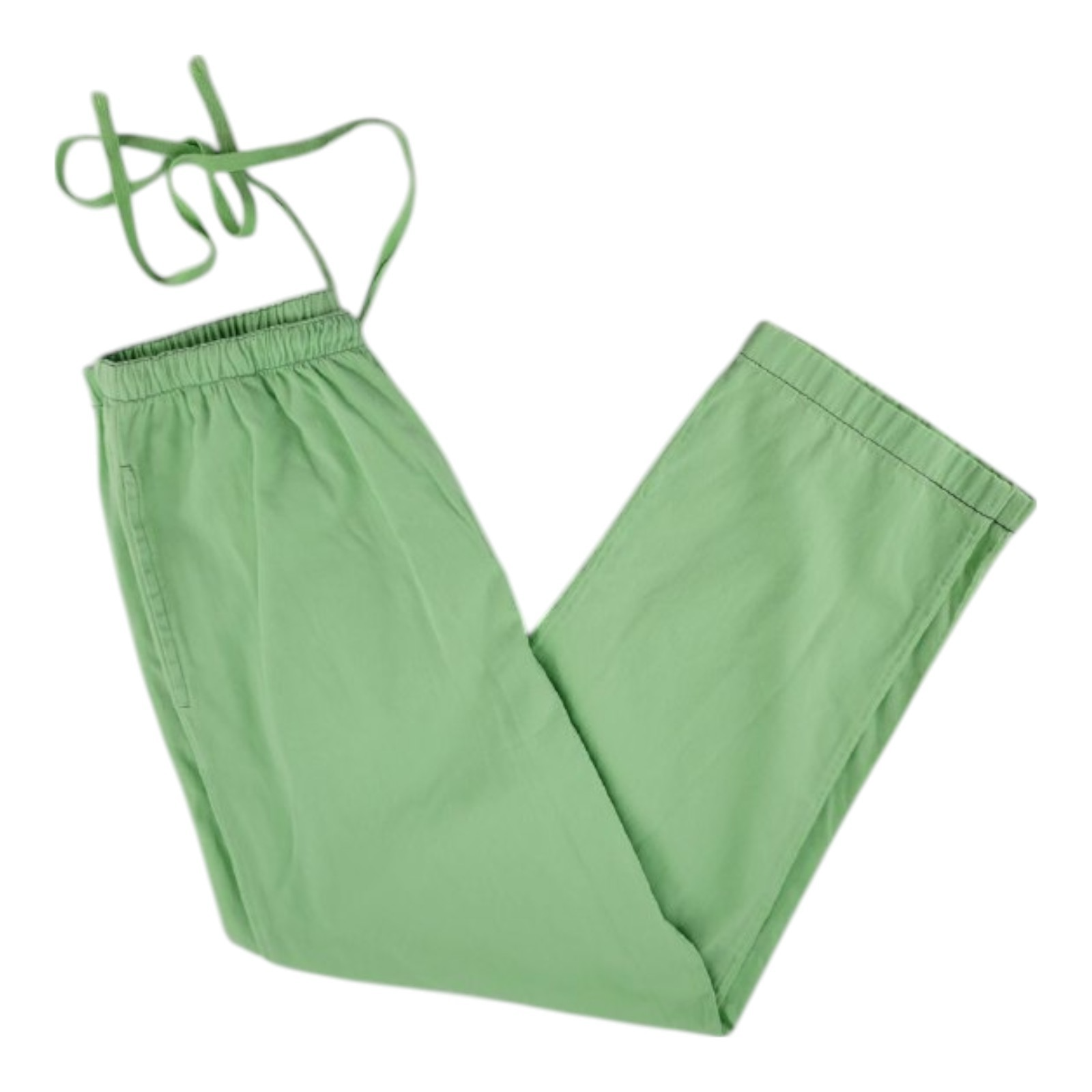 Nadia Styled in Italy Green Cotton Pants Elastic Waist Drawstring Hem Medium