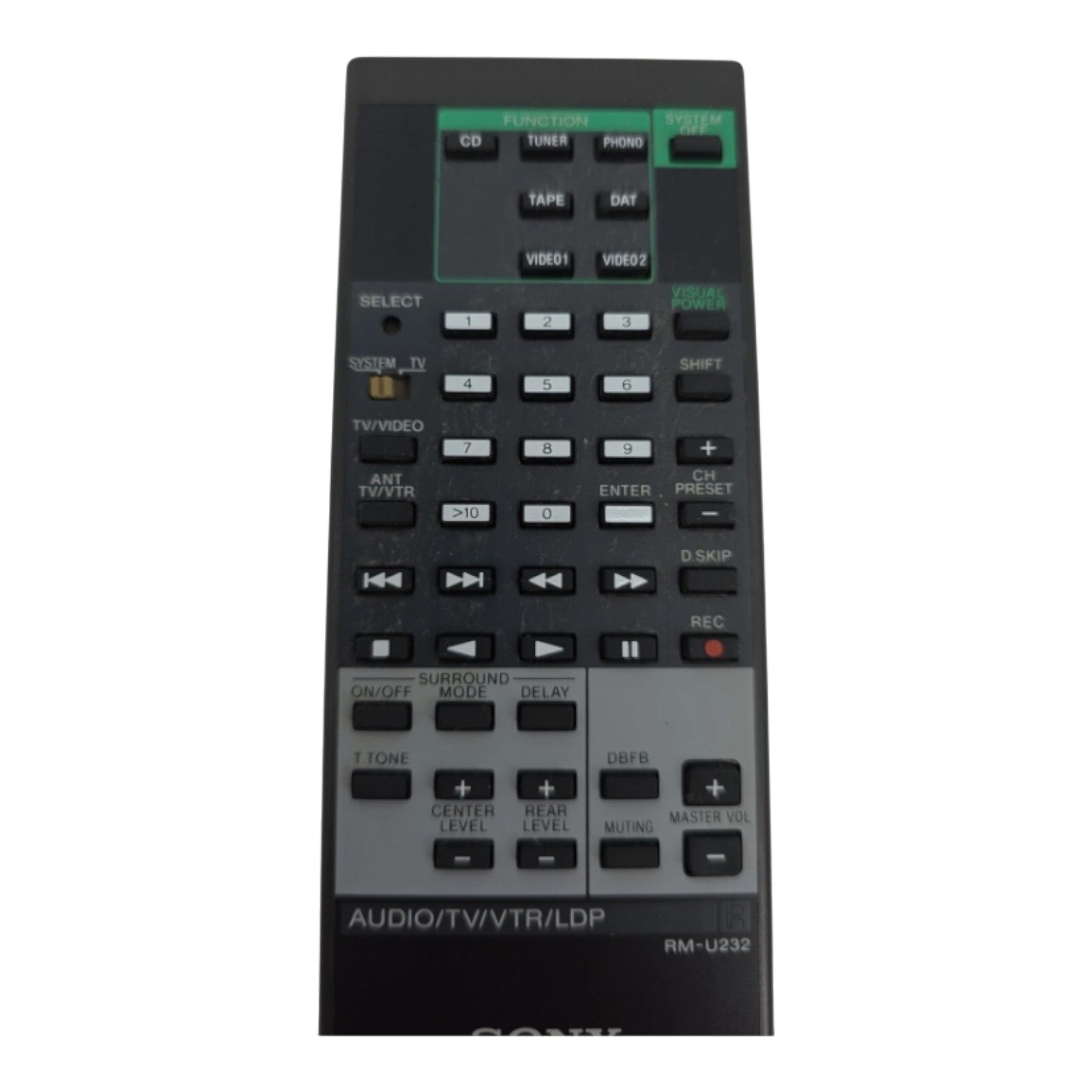 Genuine Sony RM-U232 Audio Video Receiver Remote Control AV System Tested