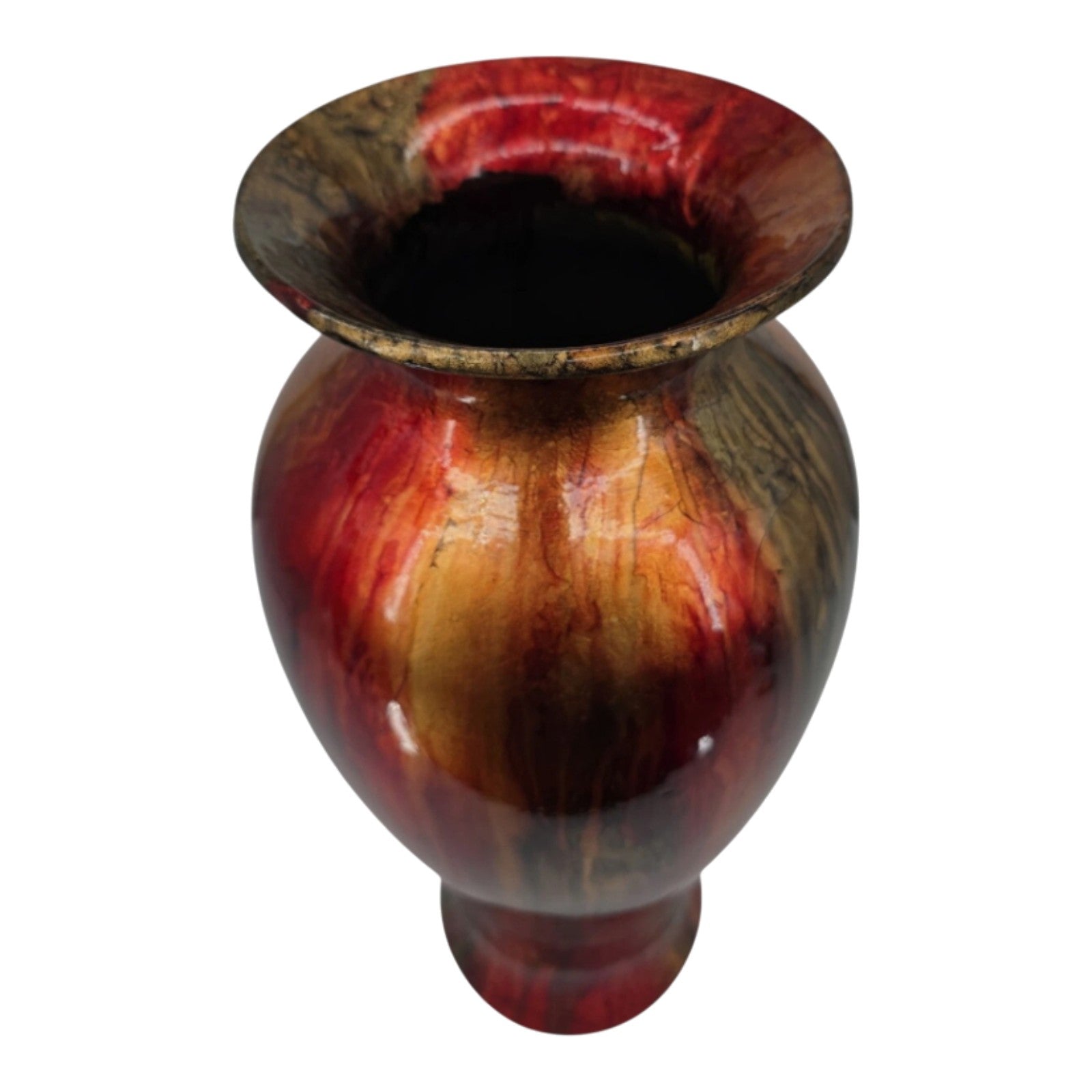 Traditional Bohemian Decorative Round Tapered Glazed Ceramic Vase 21 x 9 in