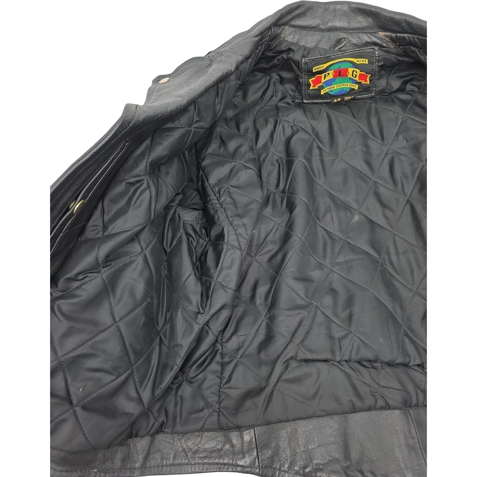 Putnam Leather Gold Motorcycle Jacket Mens 42 / M Biker Vintage Black Moto PLG