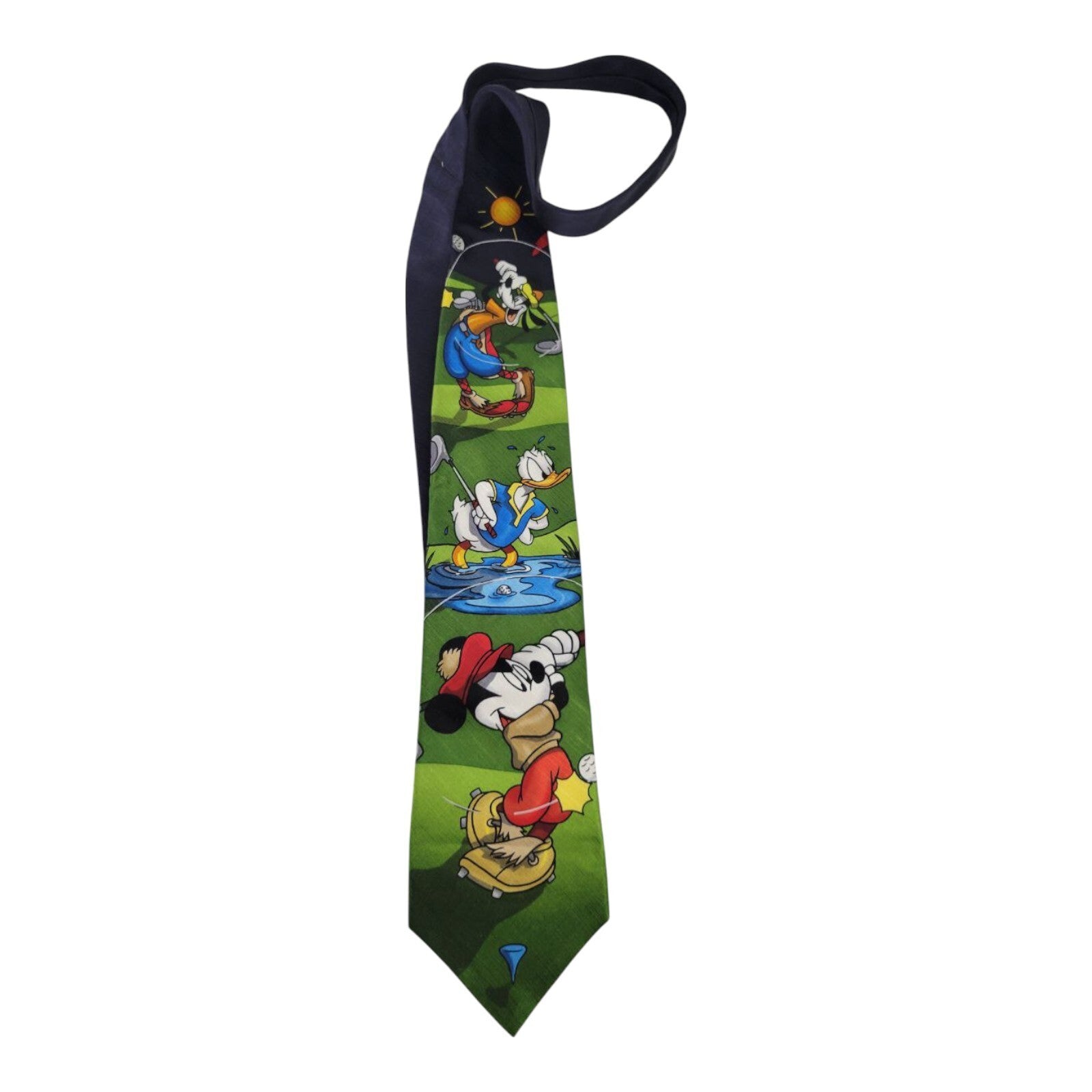 Disney Mickey Unlimited Mickey Mouse and Friends Mens Green Silk Golfing Tie