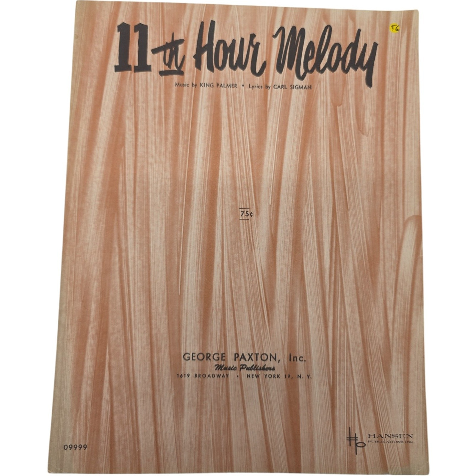 11th Hour Melody 1956 Sheet Music by King Palmer and Carl Sigman