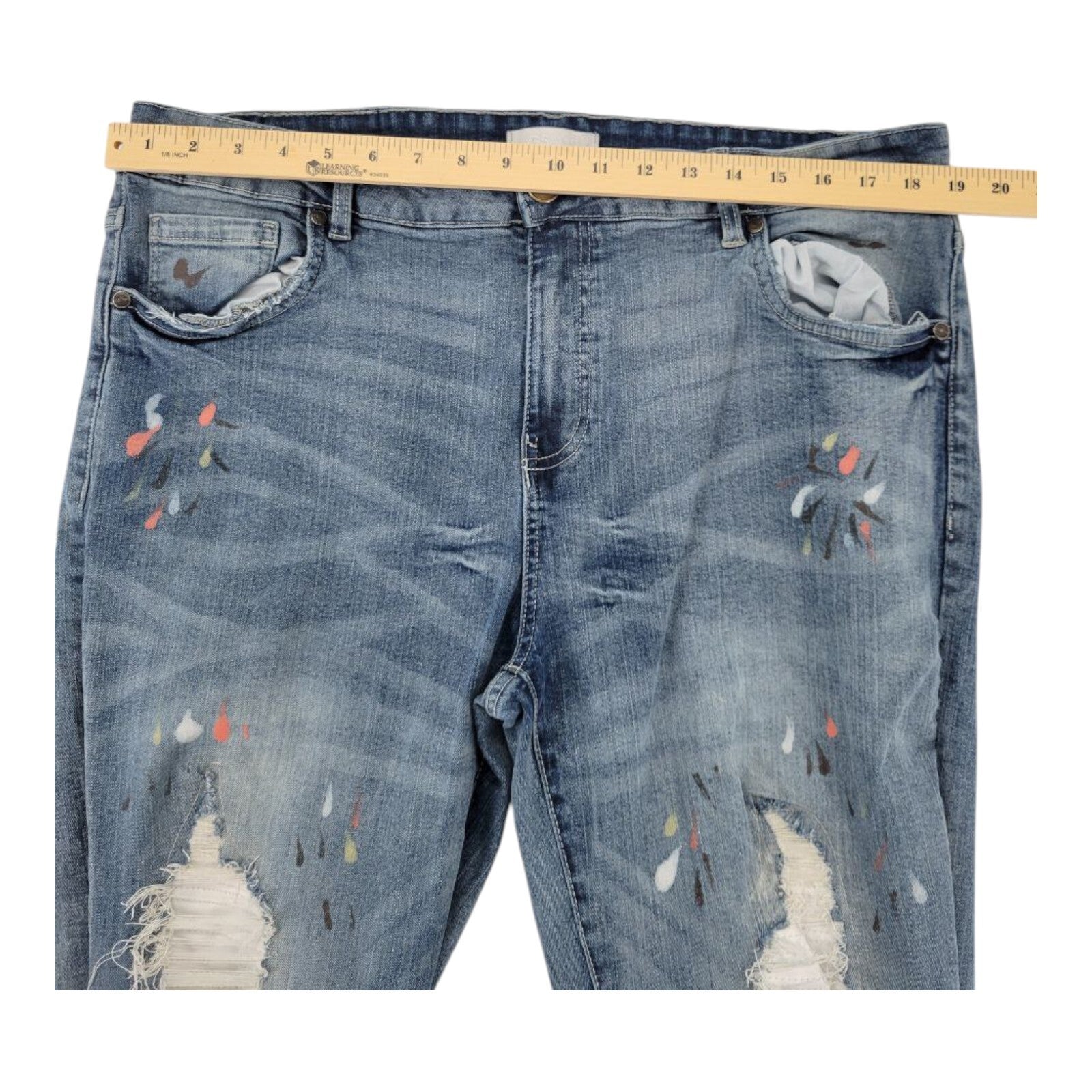 GS-115 Mens Paint Splatter Distressed Slim Fit Blue Denim Jeans Size 38