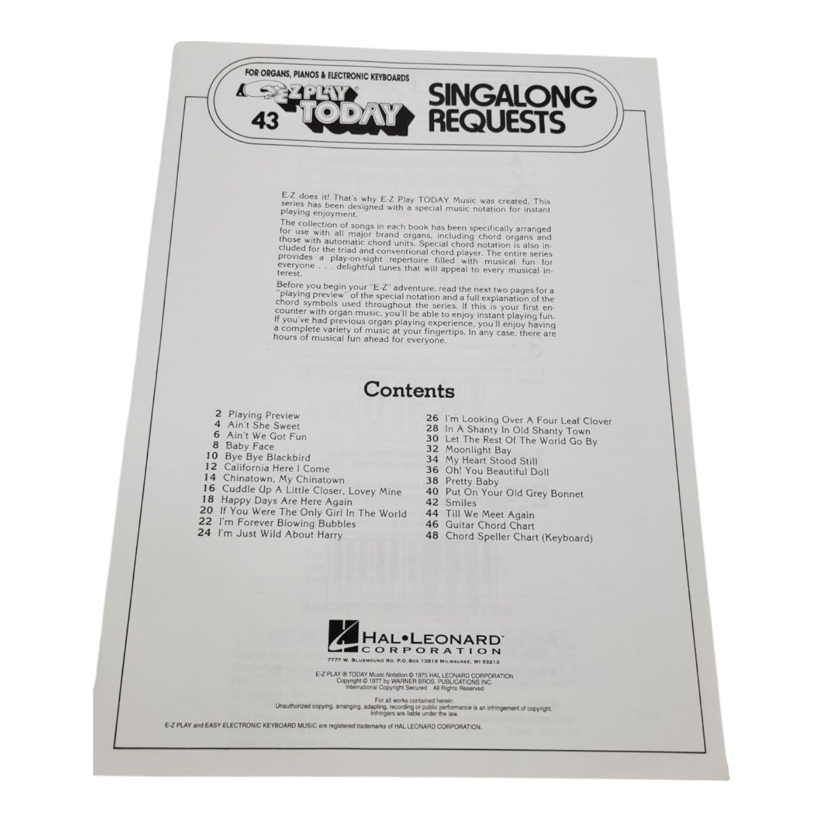 Vintage 1977 EZ Play Today #43 Singalong Requests Sheet Music Song Book