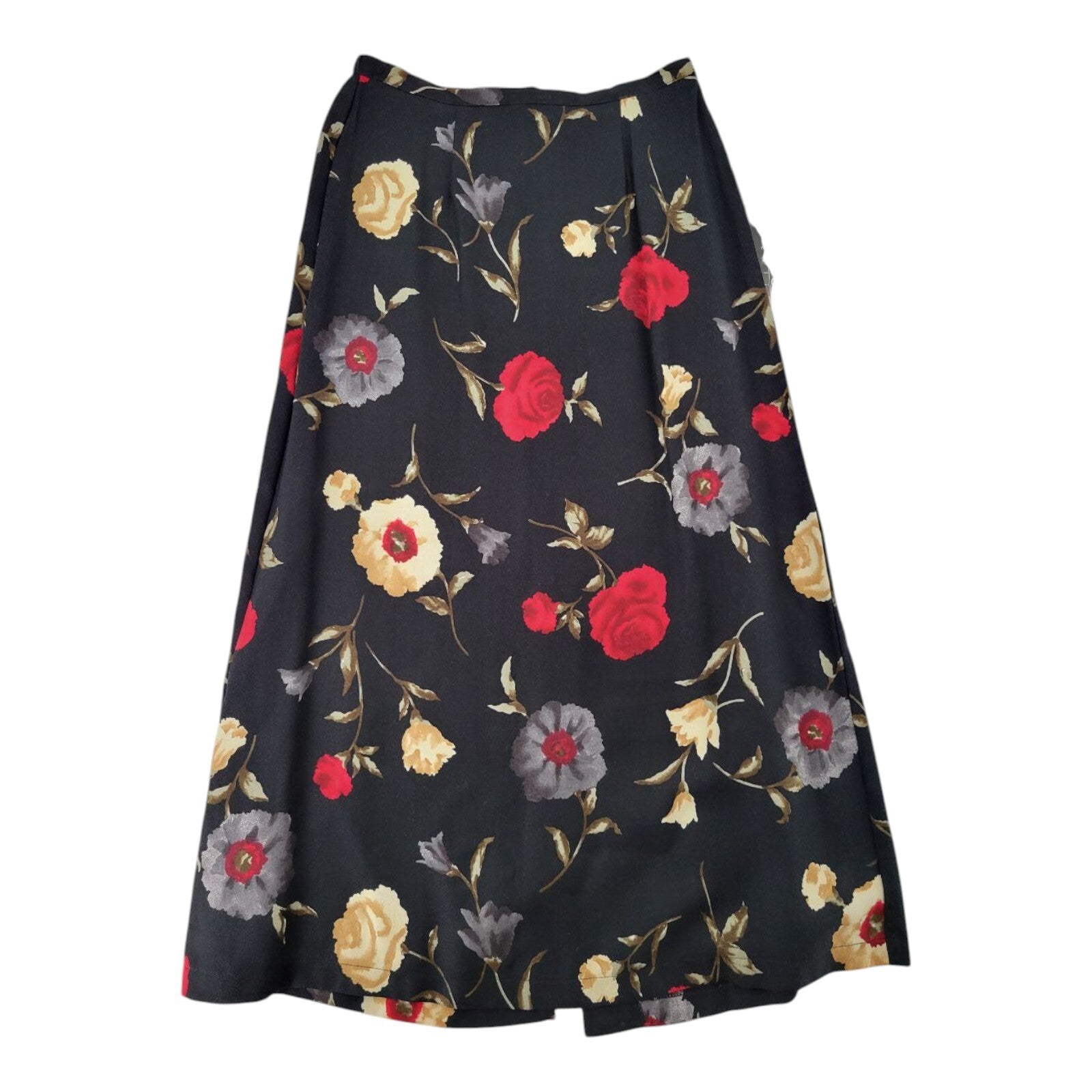 Sag Harbor Petite Black Floral A-Line Midi Skirt Rayon Crepe Size 6