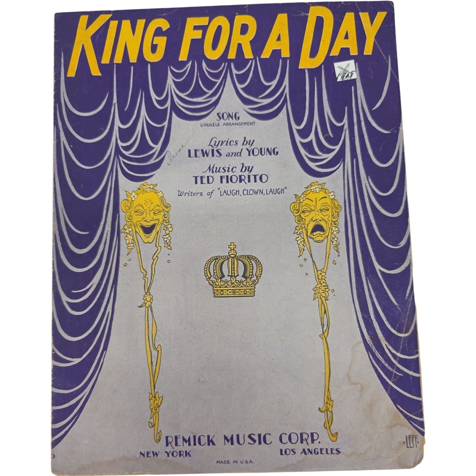 1928 King for a Day Sheet Music by Fiorito Lewis & Young Remick Music Corp