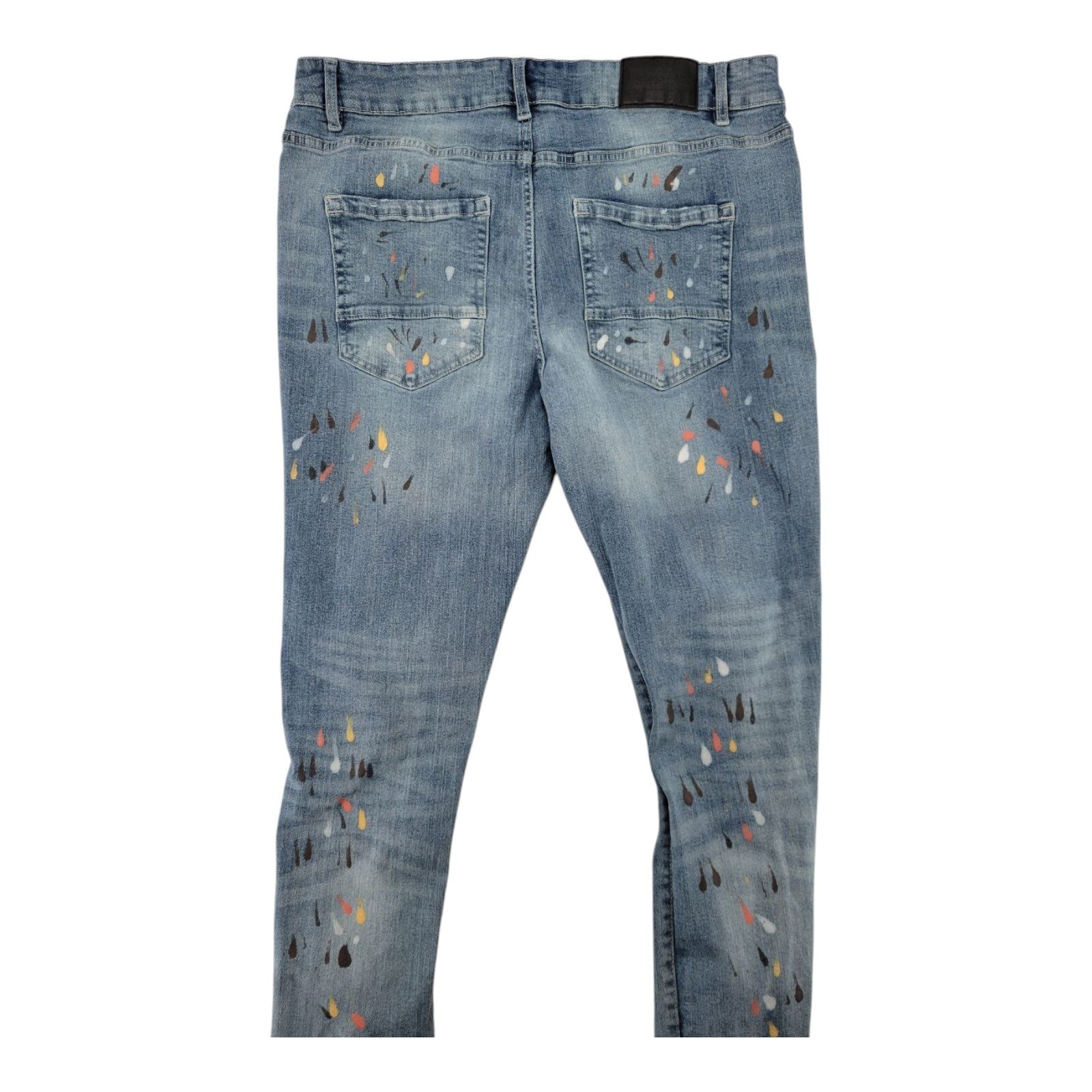 GS-115 Mens Paint Splatter Distressed Slim Fit Blue Denim Jeans Size 38