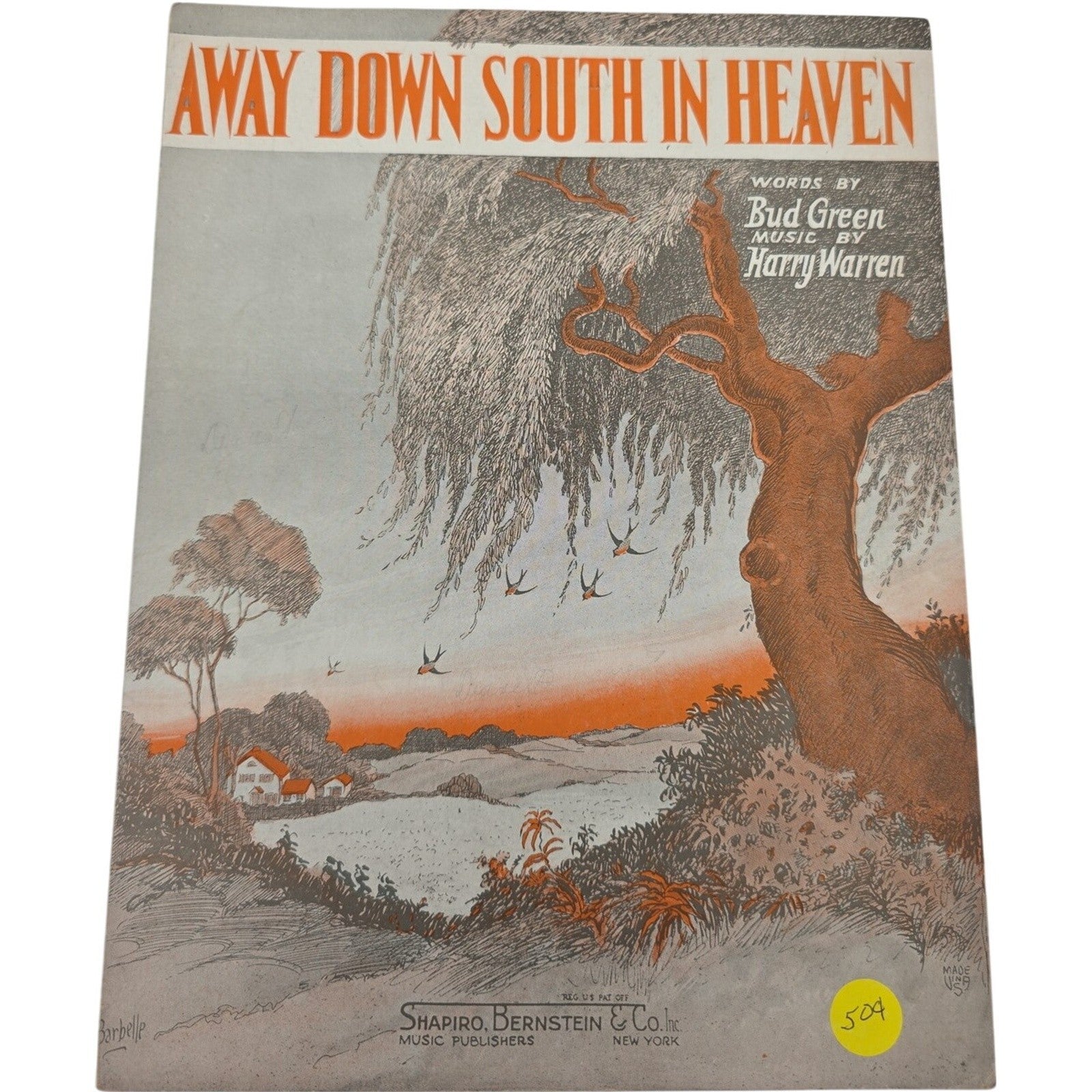 1927 Vintage Sheet Music Away Down South in Heaven Bud Green Harry Warren