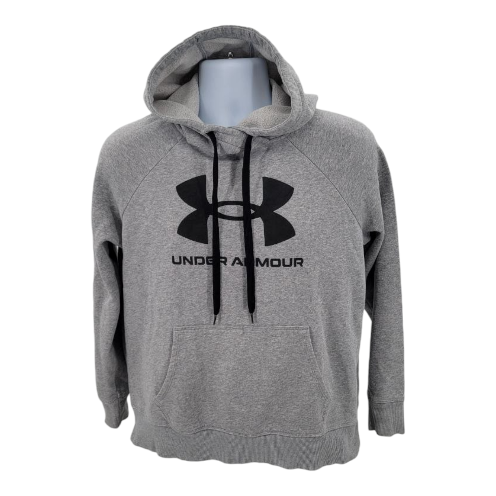 Under Armour Mens Medium Gray Hoodie Logo Sweatshirt Loose Fit Fleece Lined