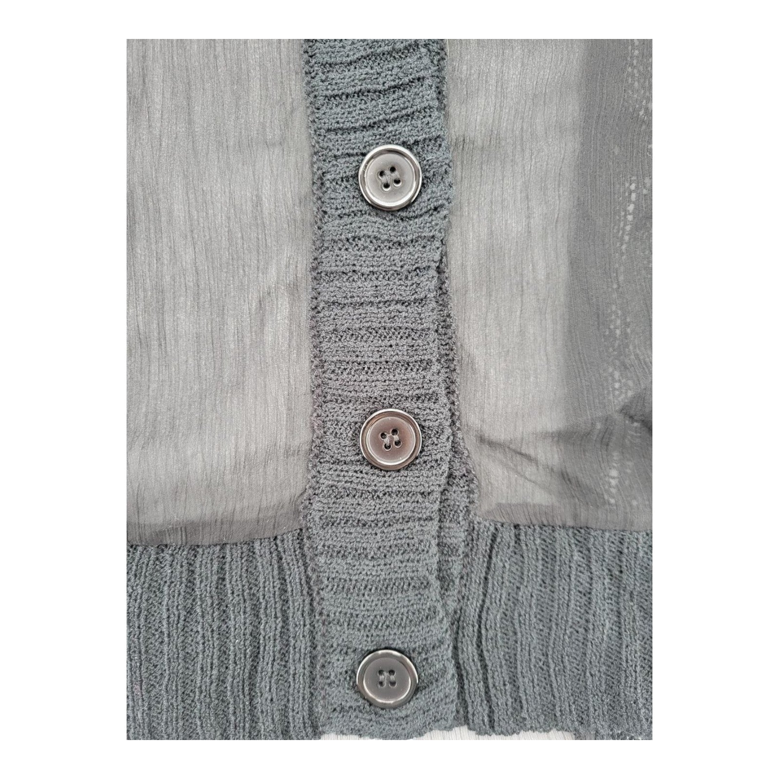 FATE Women's Sheer Black Knit Cardigan Sweater M Button Front Long Sleeve