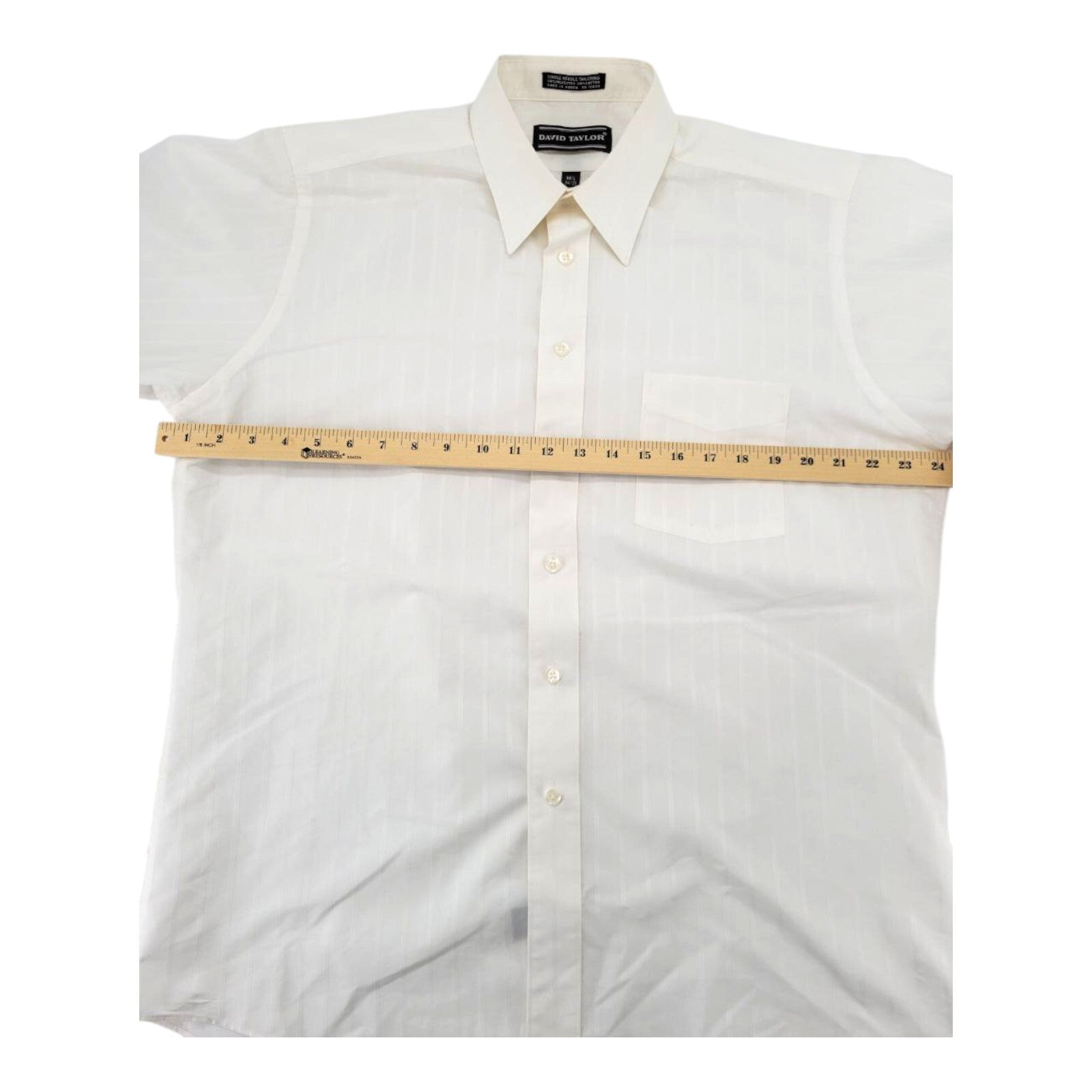 David Taylor White Striped Dress Shirt Mens Long Sleeve Size 16.5 34/35