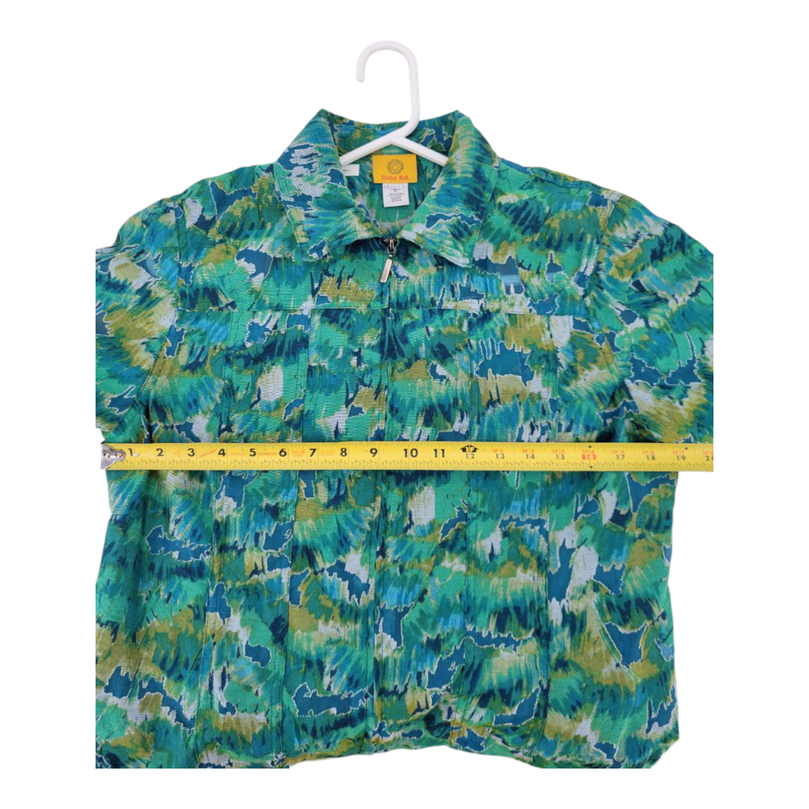 Ruby Rd Womens Zip Front Collared Jacket Green Multicolor Size 12