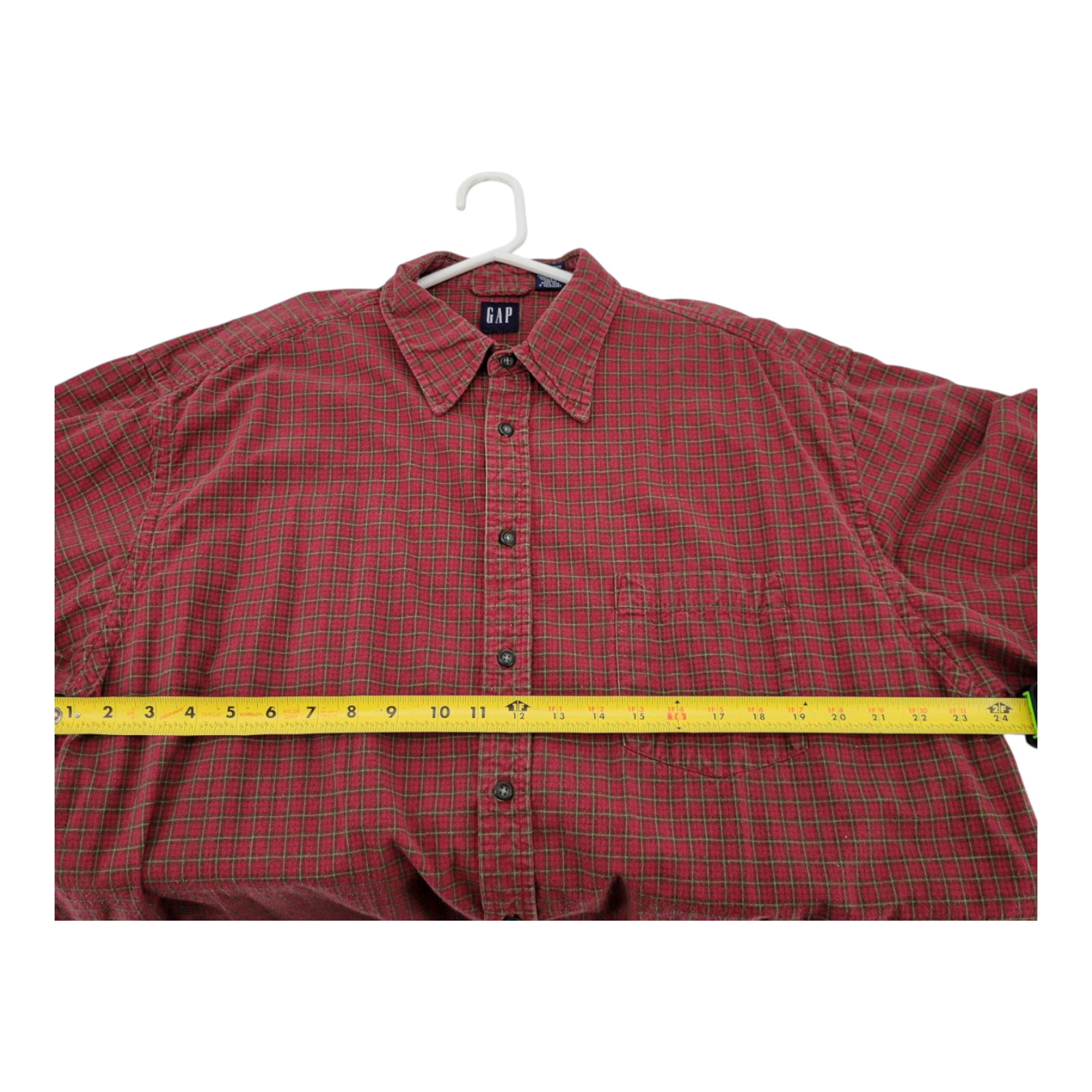 Gap Mens Red Green Plaid Flannel Shirt Long Sleeve XXL