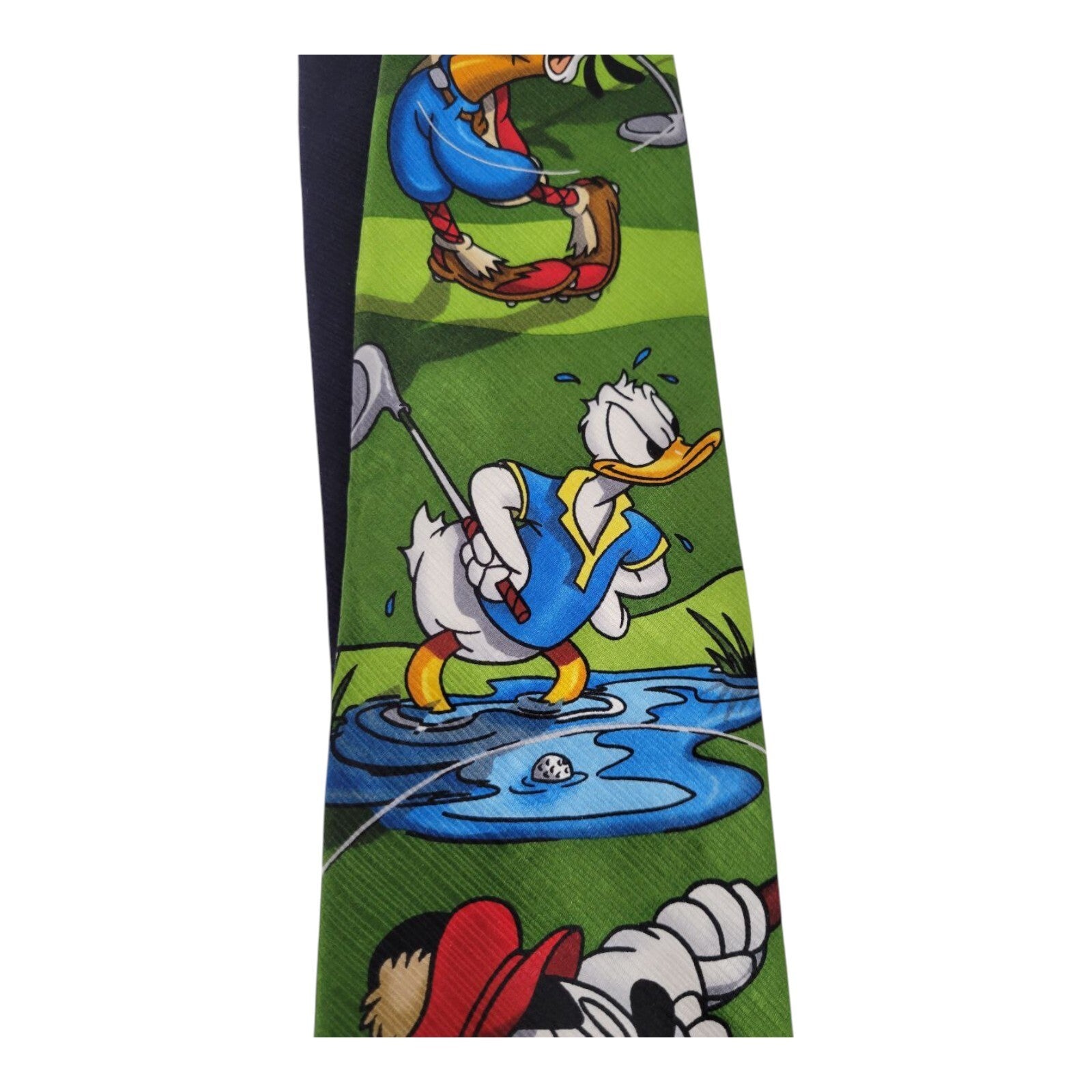 Disney Mickey Unlimited Mickey Mouse and Friends Mens Green Silk Golfing Tie