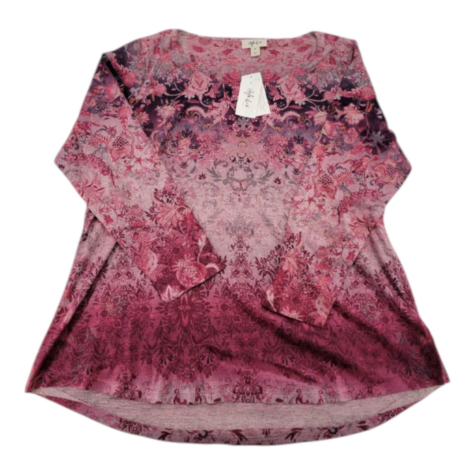 Style & Co Women's Floral Sequin Tunic Top 2X Long Sleeve