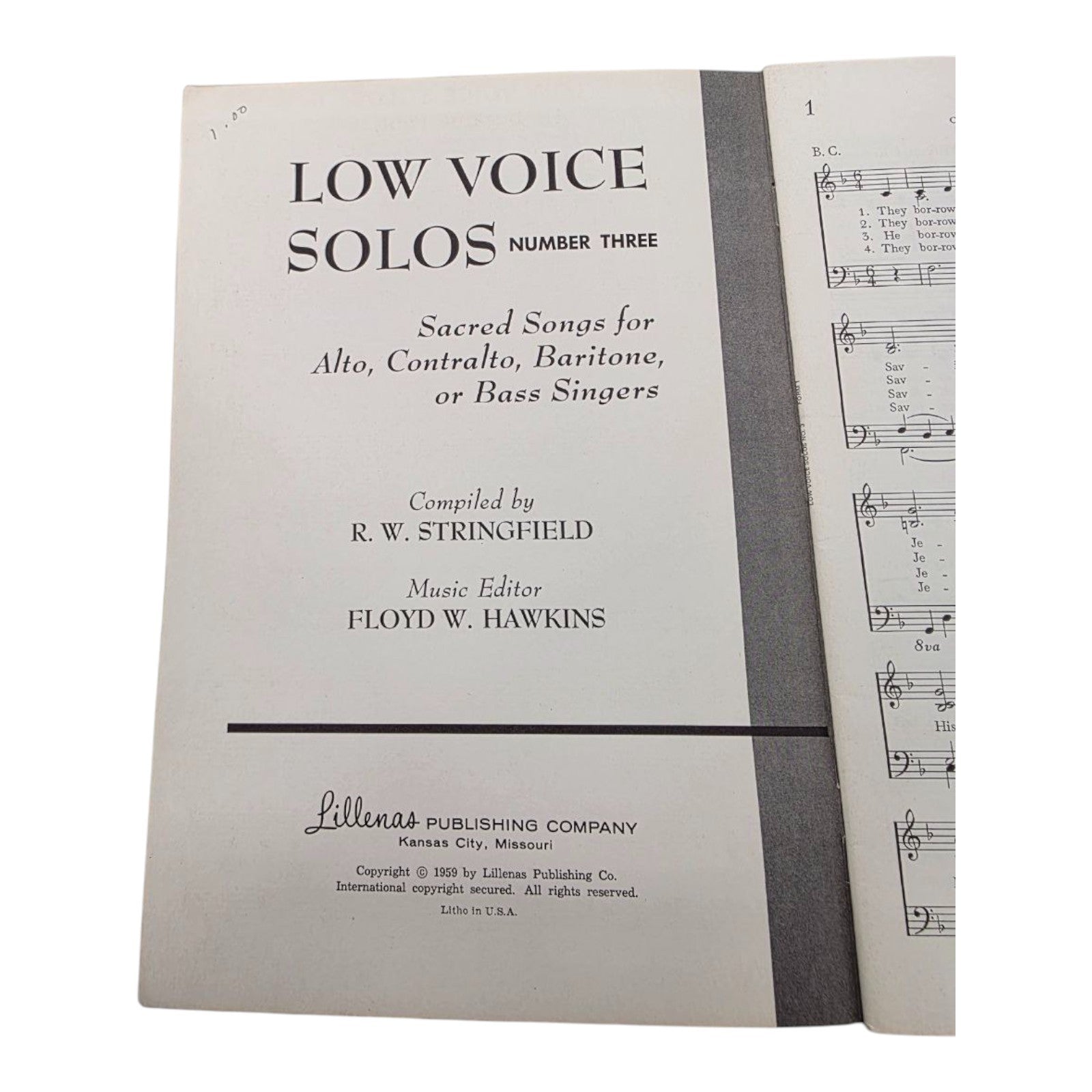 Low Voice Solos No. 3 Sacred Songs for Alto Contralto Baritone or Bass Singers