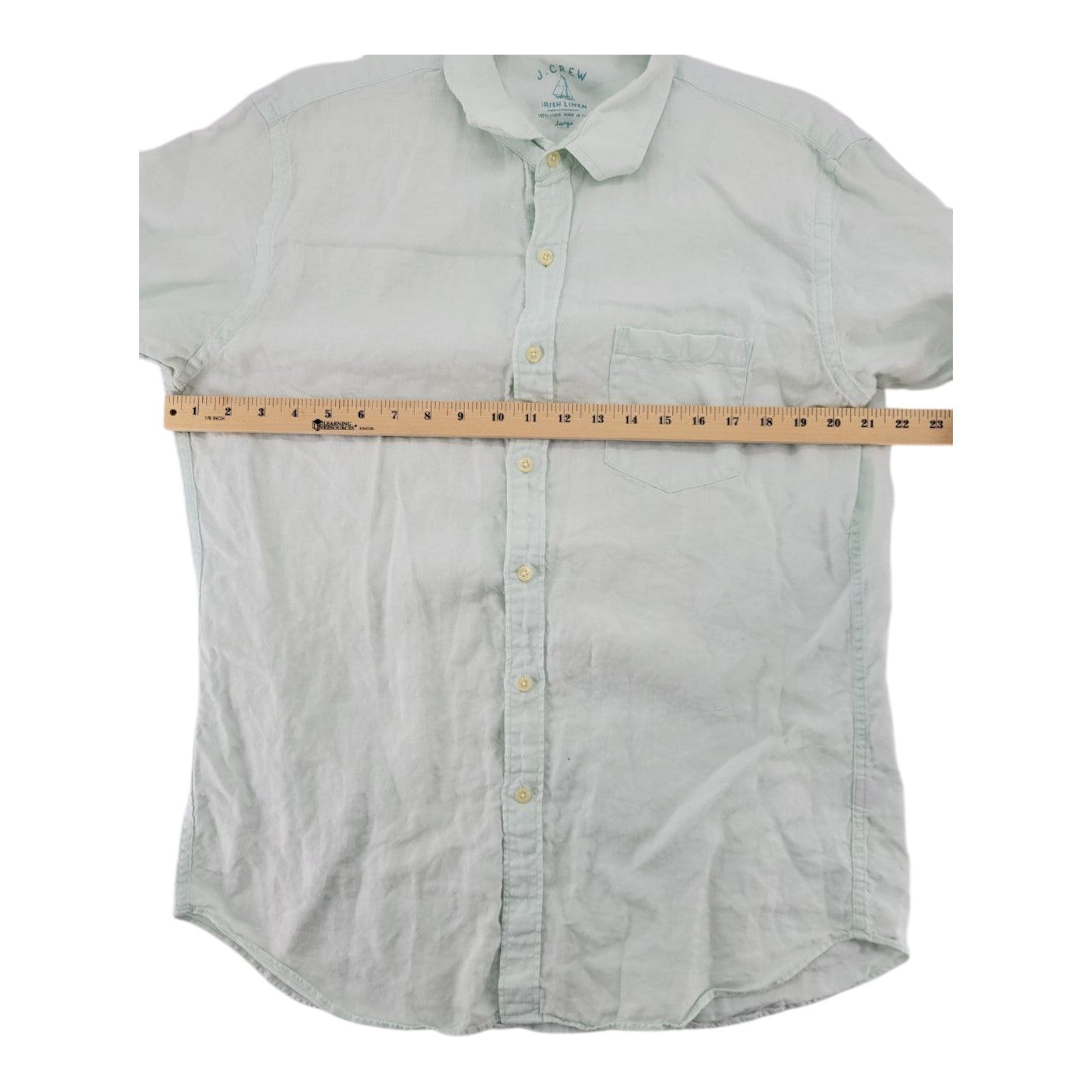 J Crew Irish Linen Mens Button Down Shirt Mint Green Long Sleeve Size L