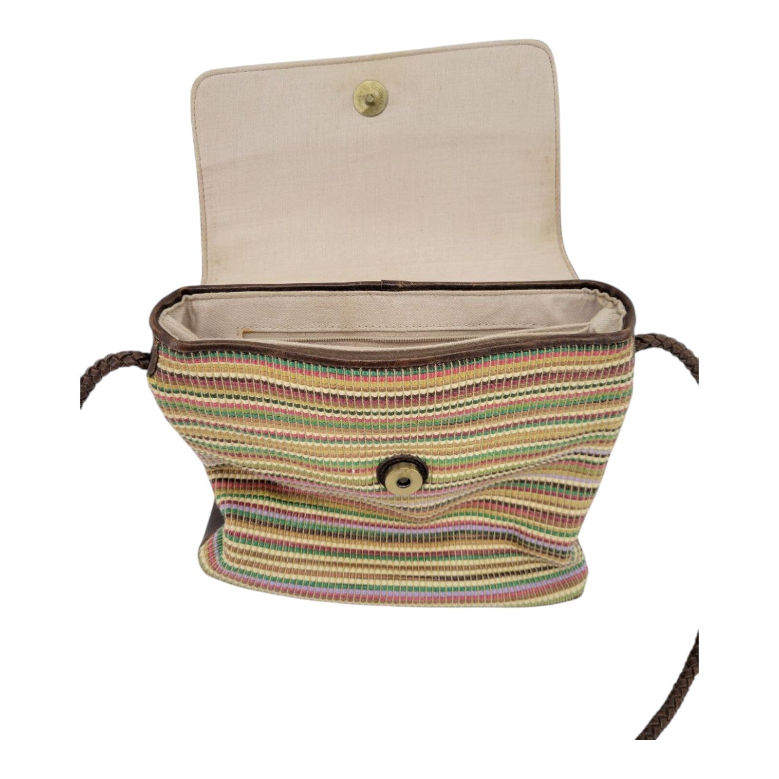 Relic Brown Faux Leather Crossbody Bag Multicolor Striped Braided Strap