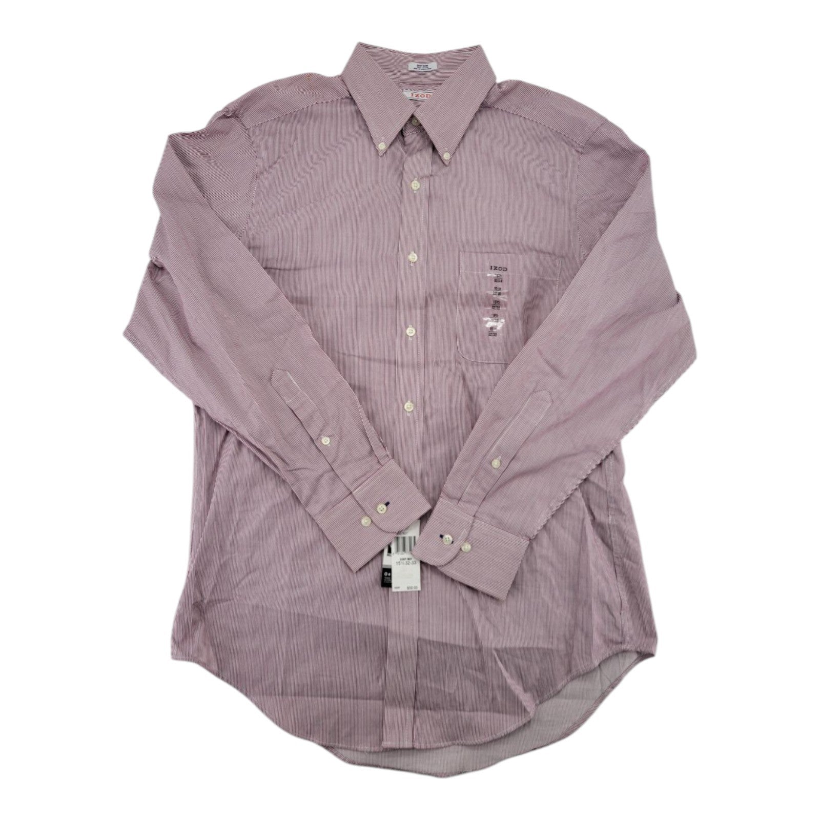 IZOD Men's Dress Shirt Deep Red 15.5 32/33 Long Sleeve Cotton Button Down