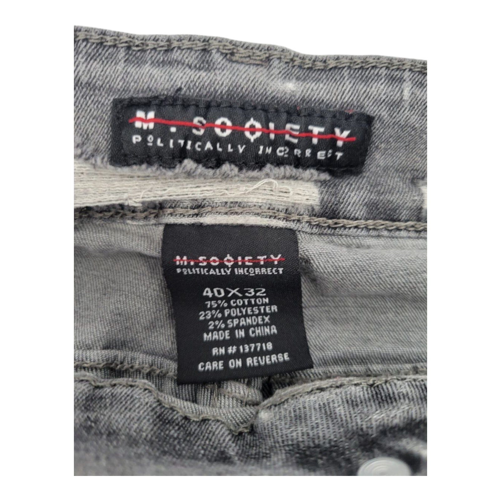 M Society Politically Incorrect Mens Gray Distressed Skinny Jeans 40x32