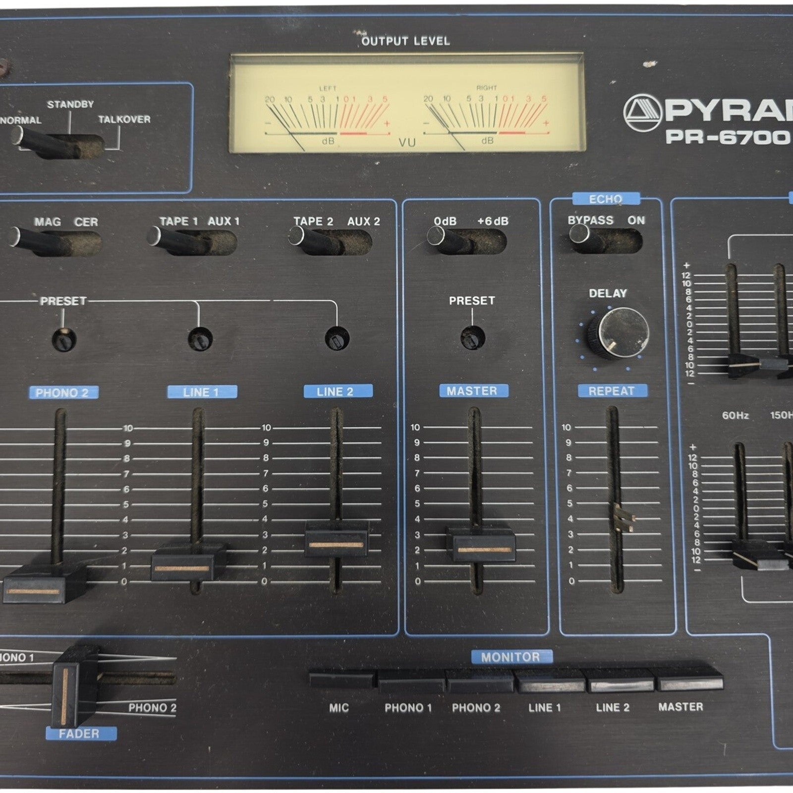 Vintage Pyramid PR-6700 Echo Stereo Sound Mixer Equalizer and Echo Effect System