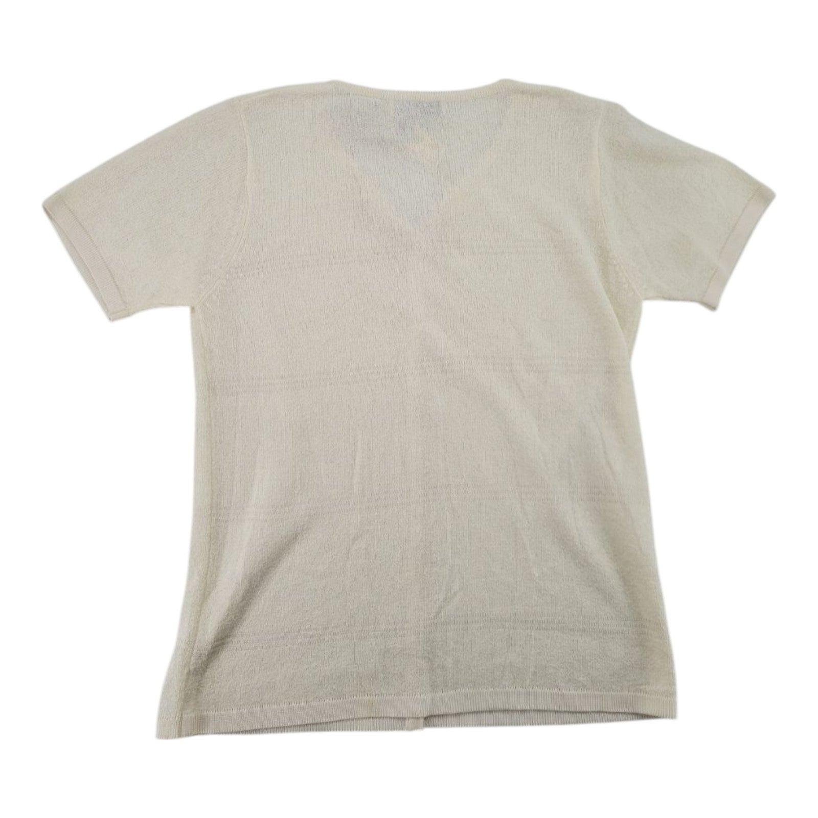 Stephanie Rogers Women's Beige Knit Cardigan M Short Sleeve Button Sweater