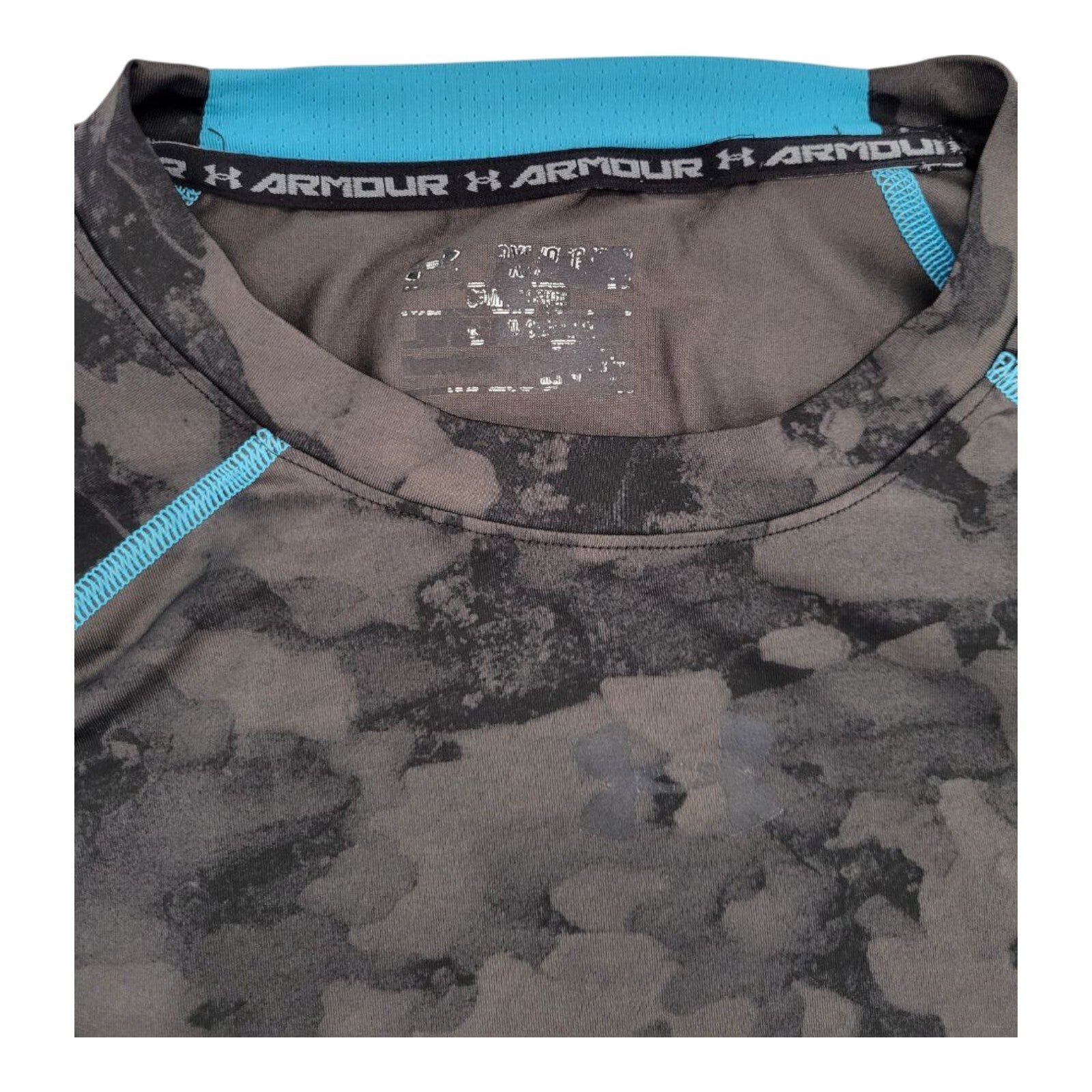 Under Armour Compression Shirt Mens Black Blue Logo Camo Short Sleeve Size 2XL