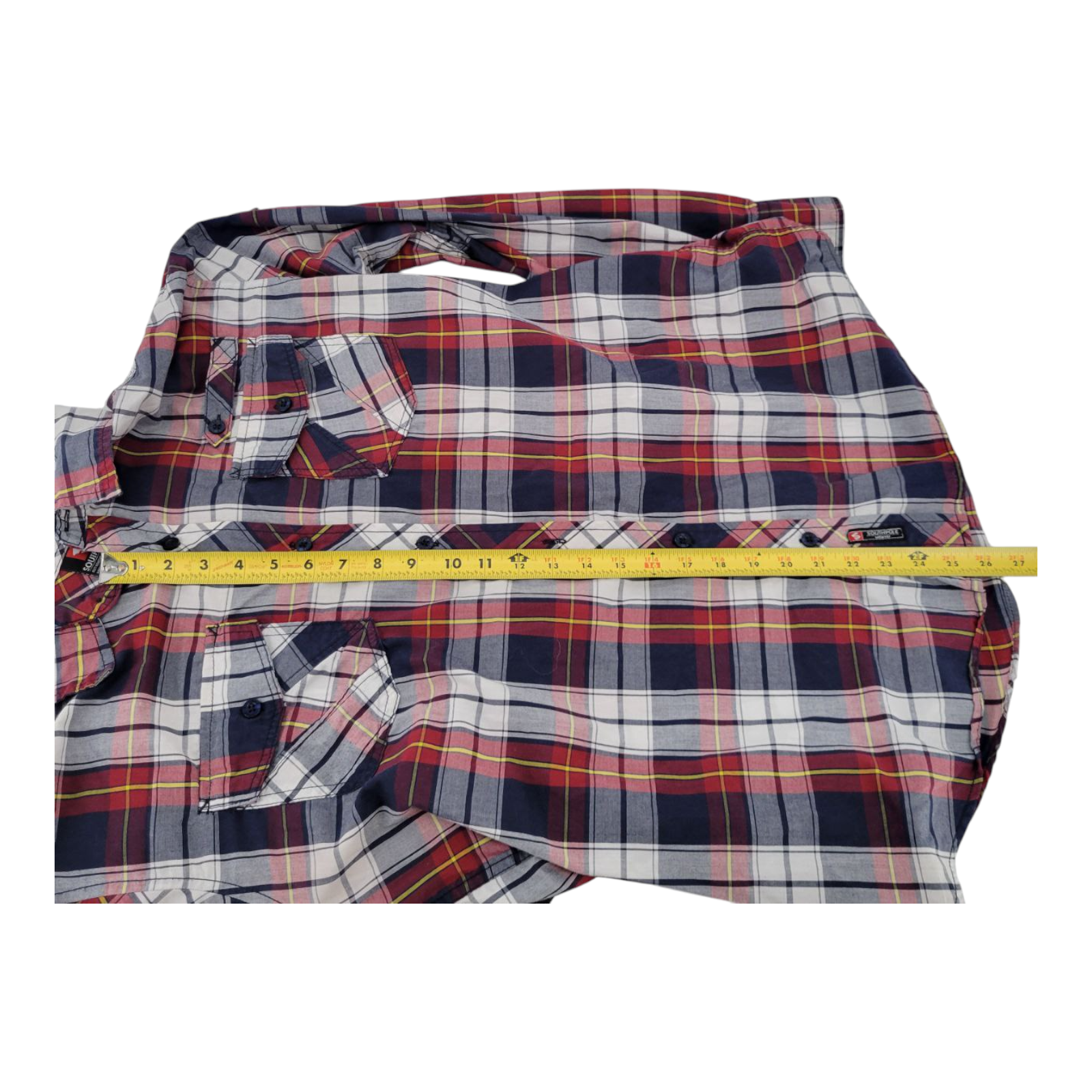 Southpole Mens Long Sleeve Plaid Shirt Red Blue Plaid Button Up Size XL