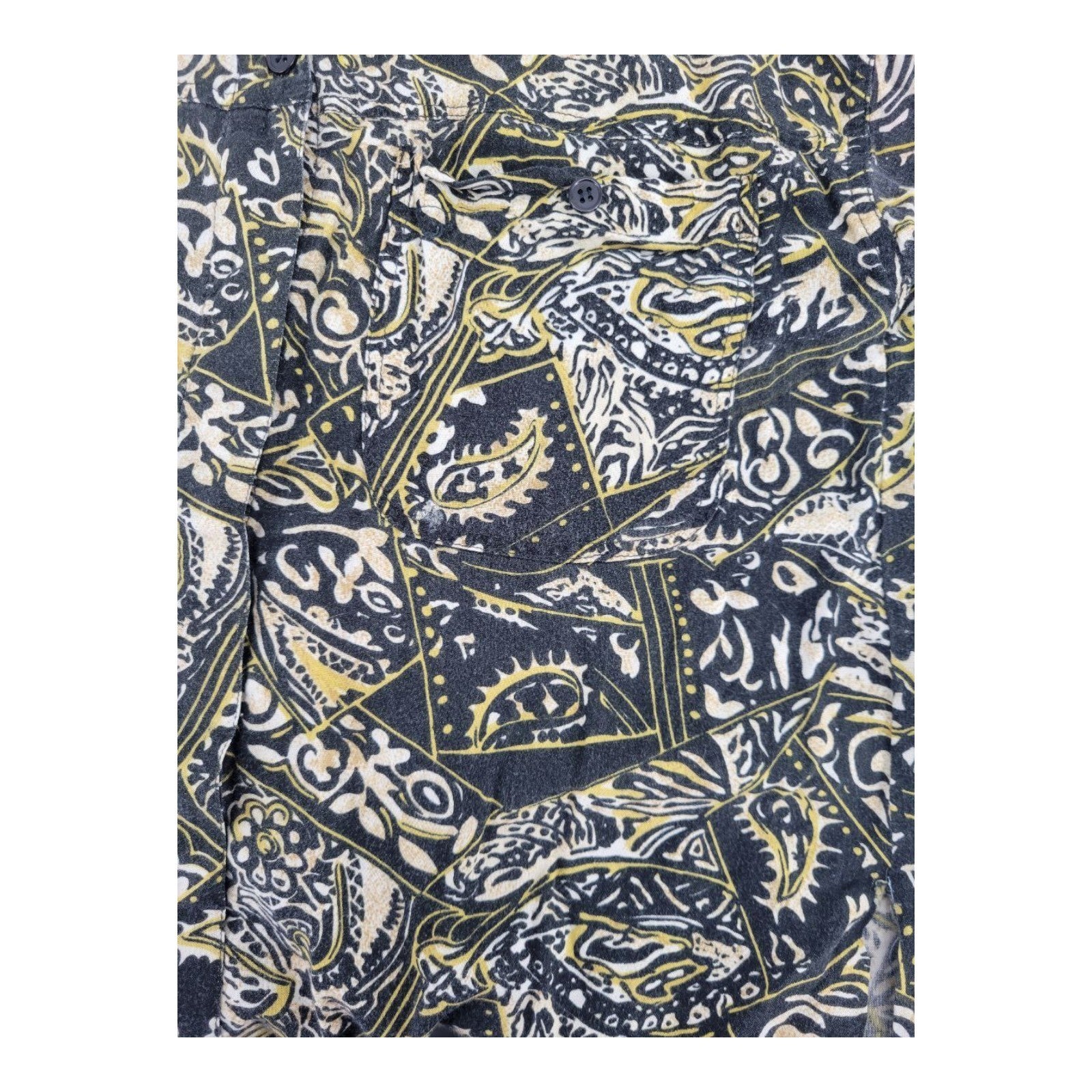 PIOKO Men's Black Yellow Abstract Pattern Rayon Button Shirt Size M