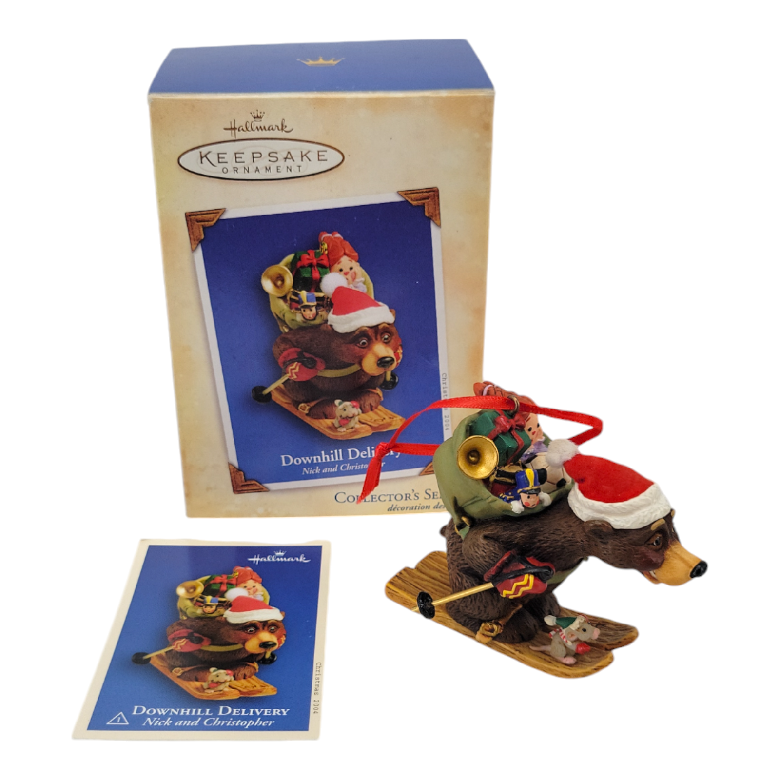 2004 Hallmark Ornament Downhill Delivery Nick and Christopher 1st in Series Bear