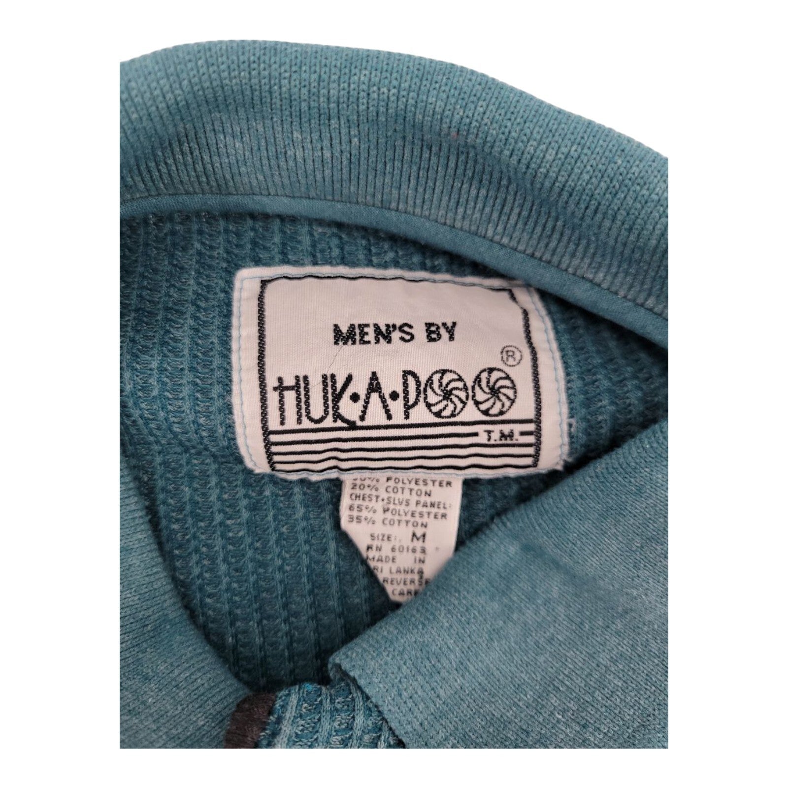 Huk-A-Poo Mens Ribbed Pullover Sweater Teal Blue Long Sleeve Size M