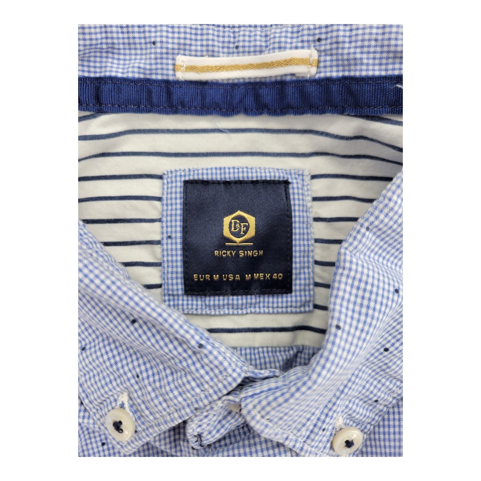 D&F Ricky Singh Men's Blue Checkered Button-Up Shirt Long Sleeve Casual M