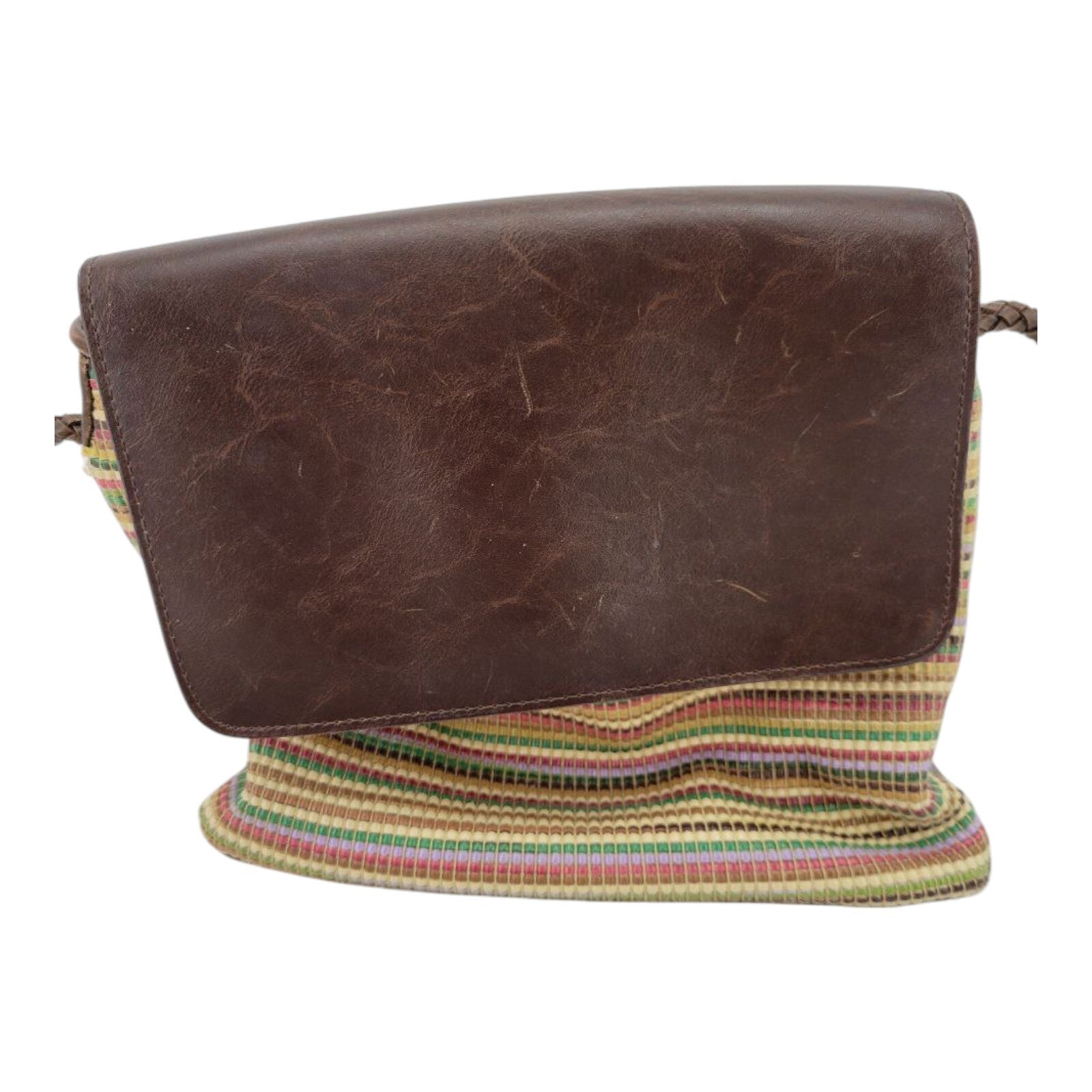 Relic Brown Faux Leather Crossbody Bag Multicolor Striped Braided Strap