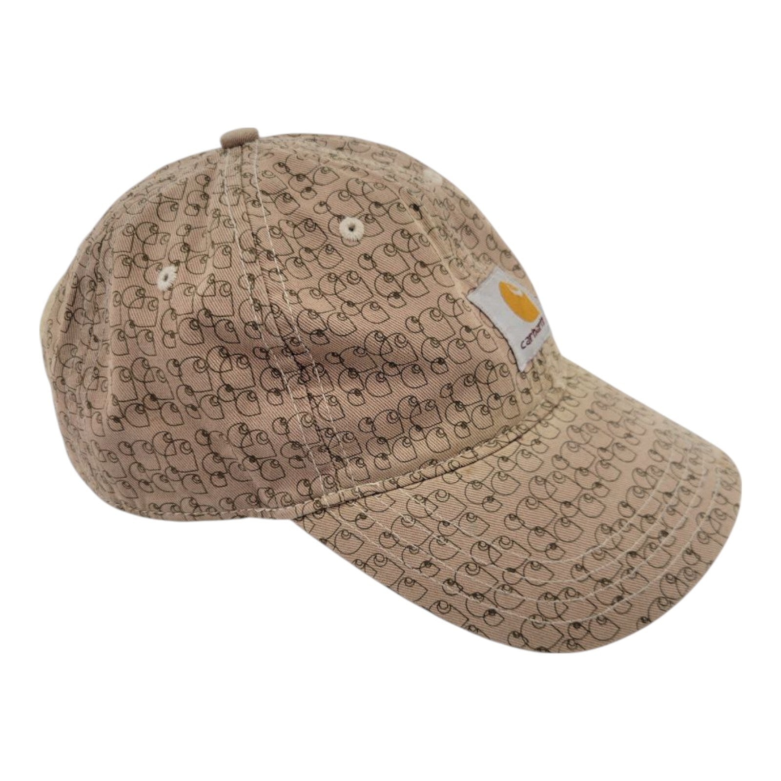 Carhartt Tan Logo Print Baseball Cap Adjustable Strapback Workwear Hat One Size