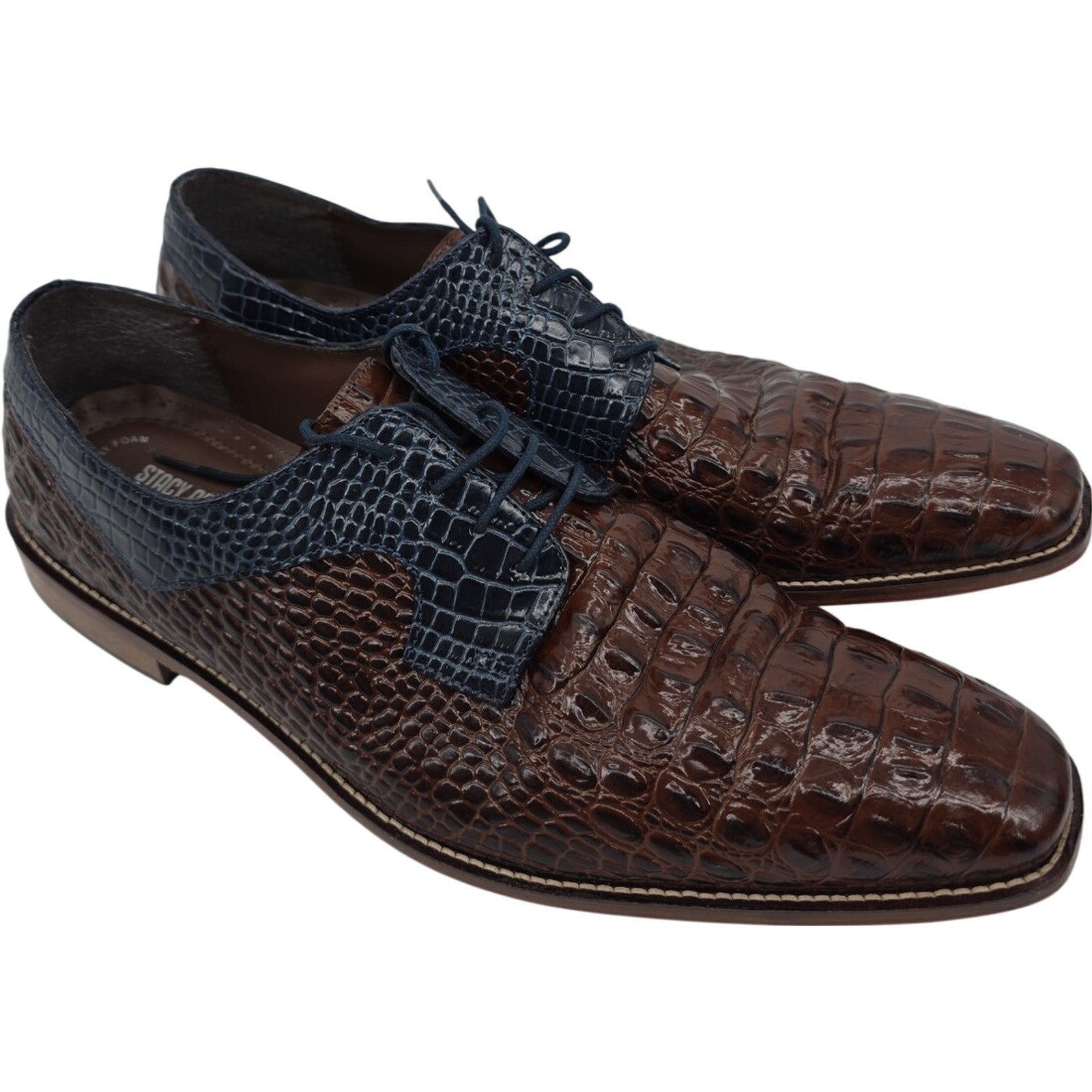 Stacy Adams Garelli Cognac Multi Embossed Leather Oxford Dress Shoes Men’s 14W