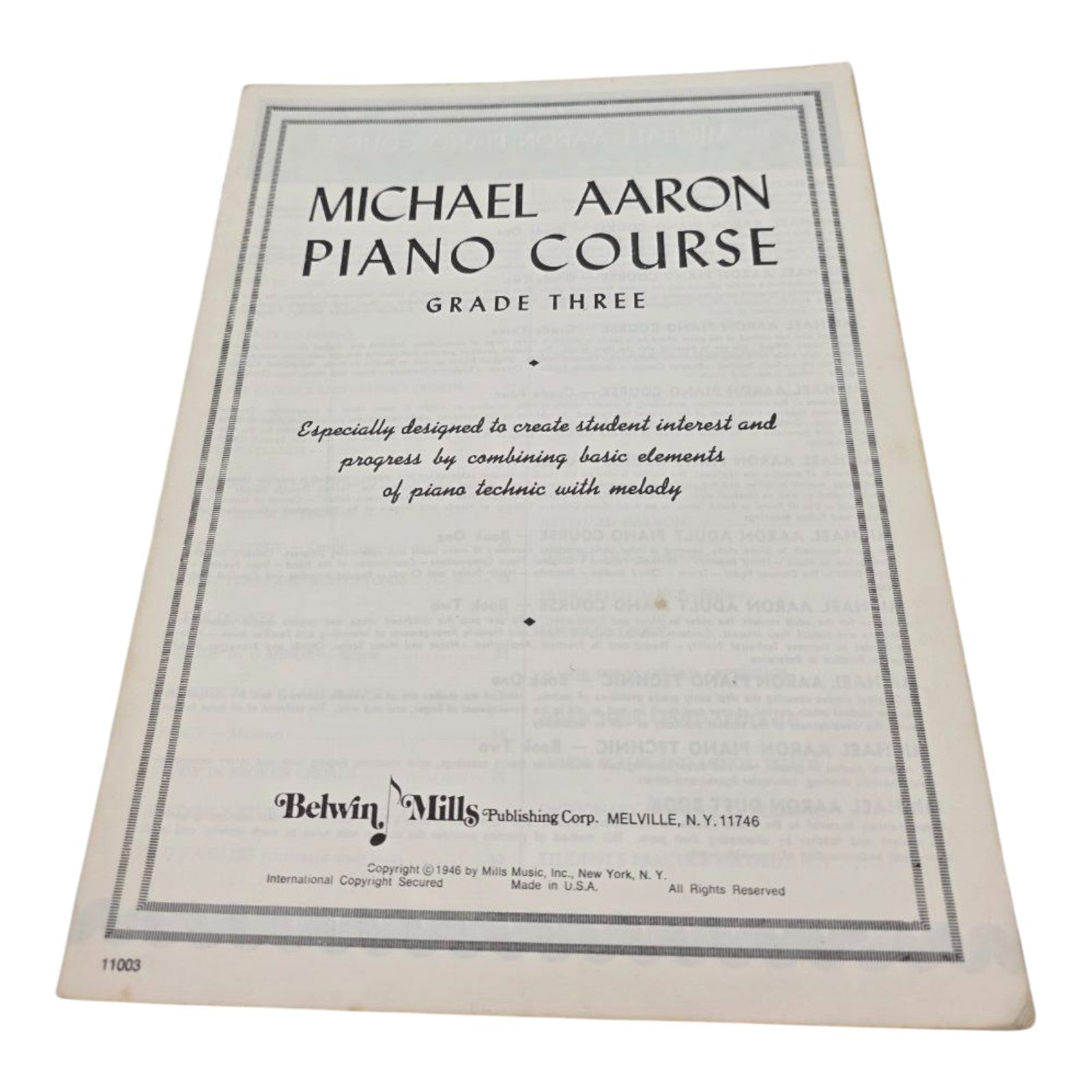 Michael Aaron Piano Course Grade Three Music Book 1946 Belwin Mills