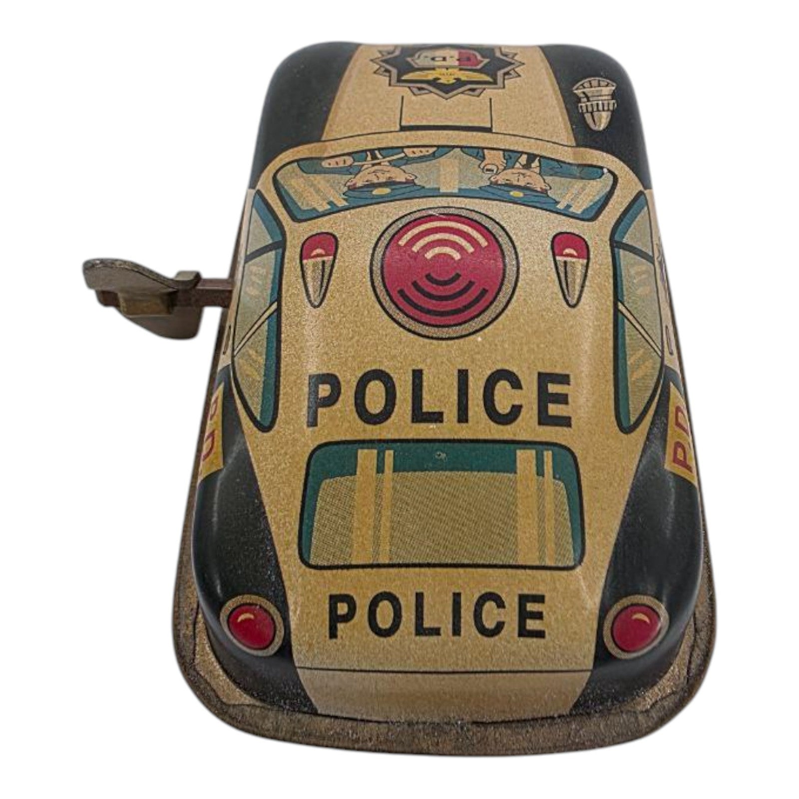 Vintage Russ Berrie Tin Lithograph Wind Up Police Car 16245 Working Condition