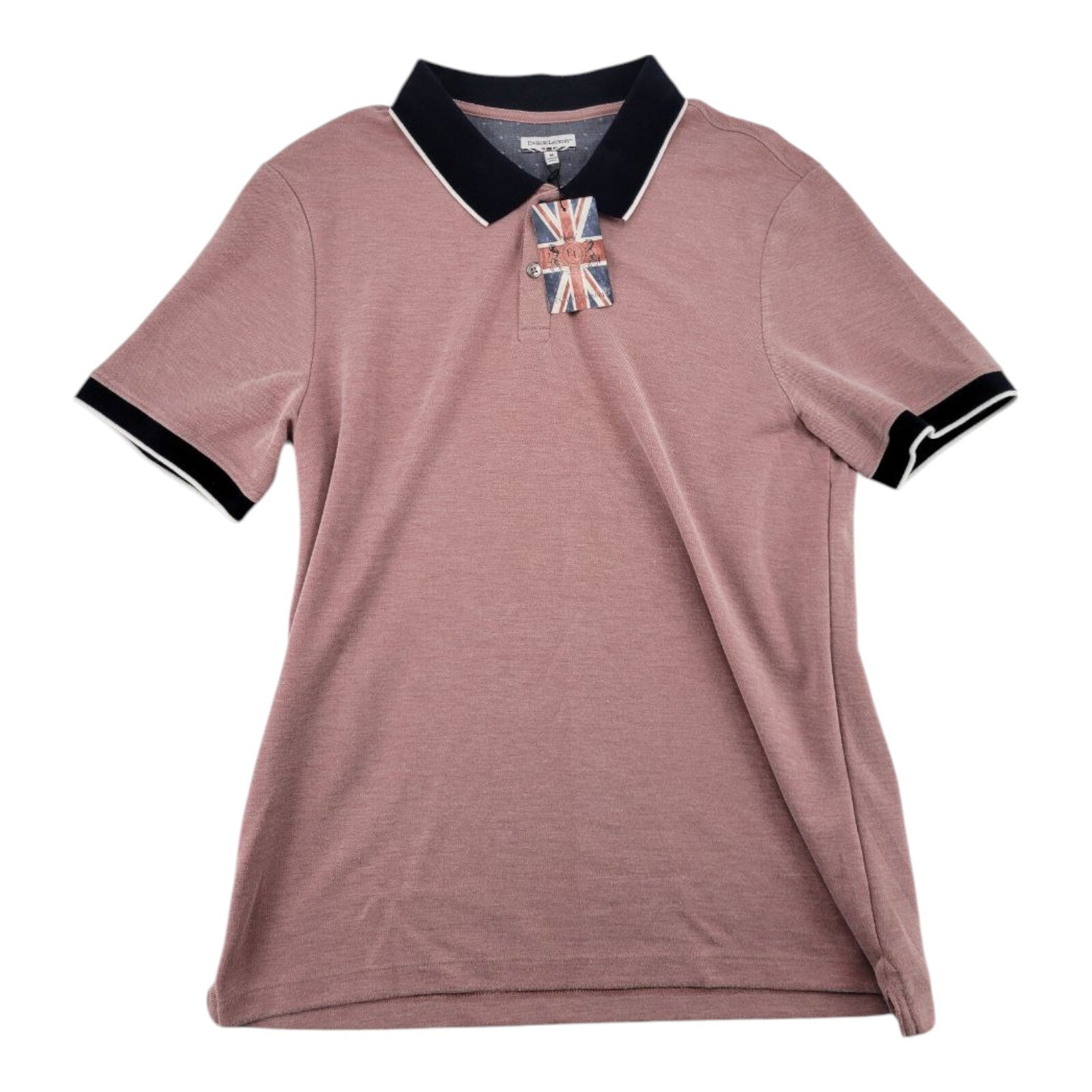 English Laundry Desert Rose Pink Navy Collar Polo Shirt Mens Medium