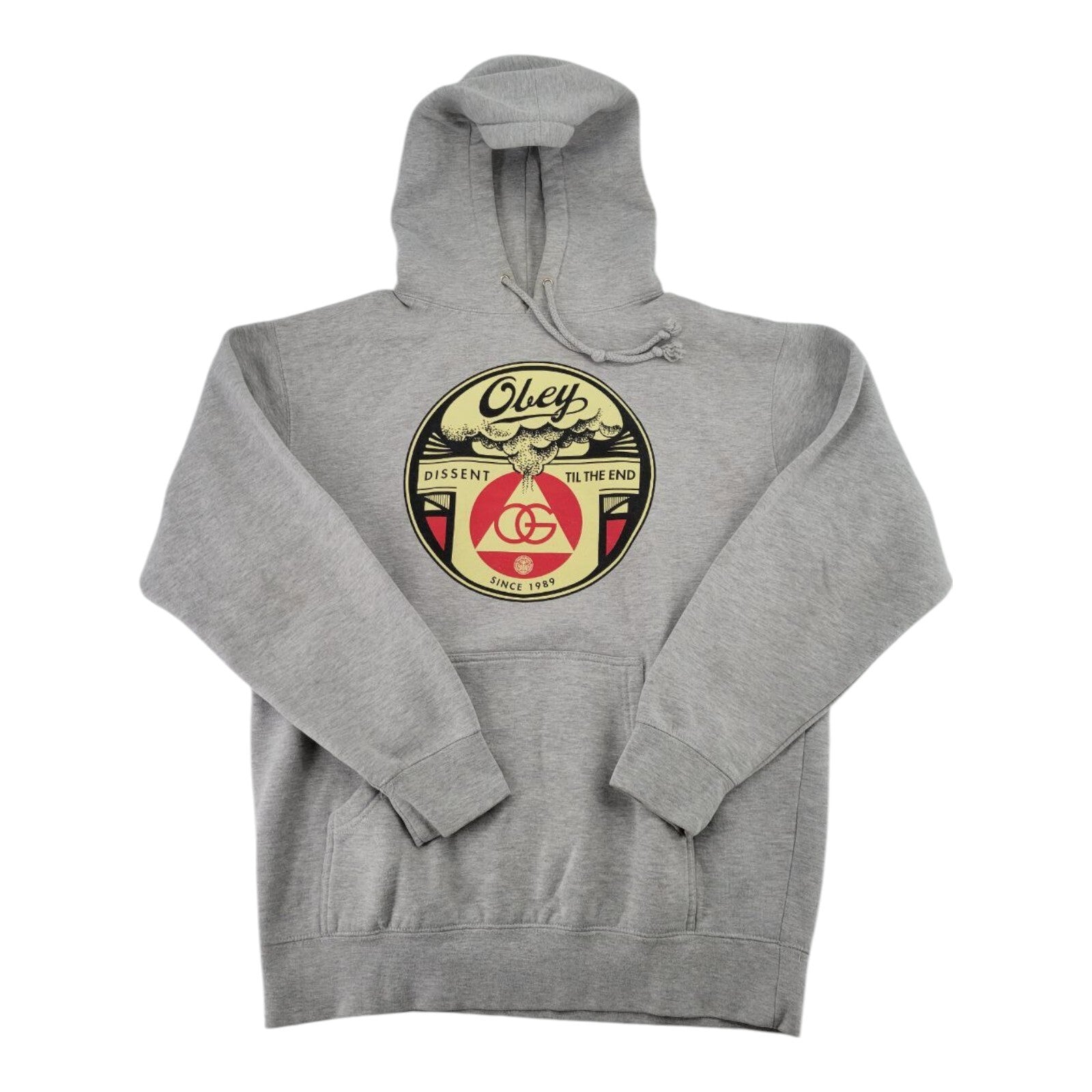 Obey OG Dissent Til the End Graphic Hoodie Gray Pullover Sweatshirt Size 44x26