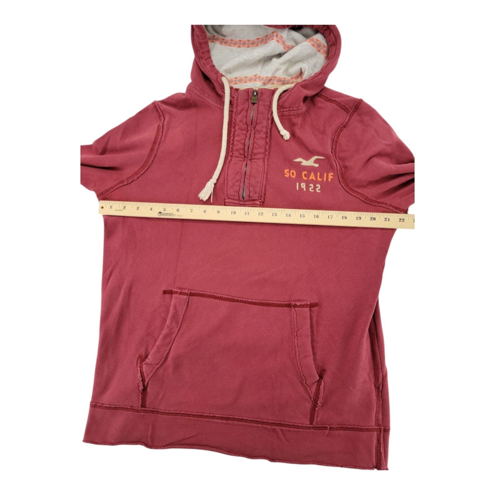 Hollister So Calif 1922 Hoodie Pullover Red Kangaroo Pocket Lined Hood Large