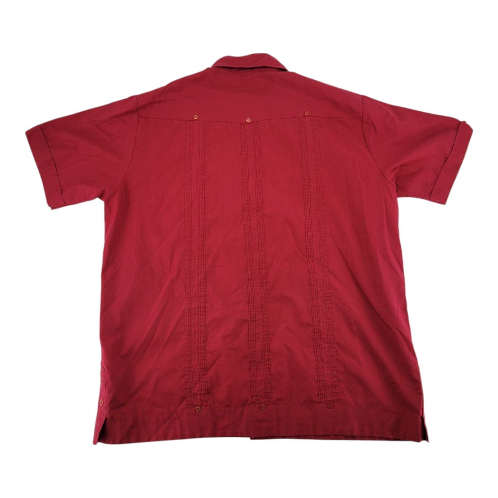 Guayabera by Haband Red Embroidered Short Sleeve Shirt Size L Cuba Style