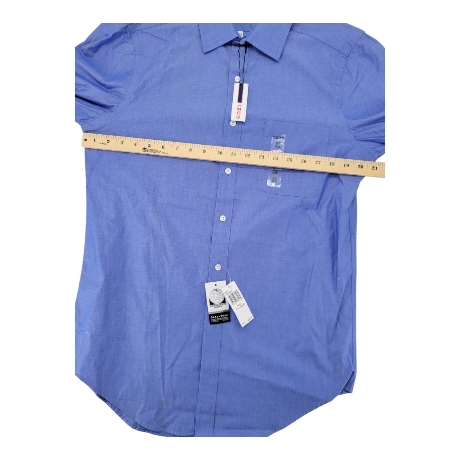 IZOD Men's Royal Blue Button Shirt 15.5 34/35 Long Sleeve Cotton Easy Care