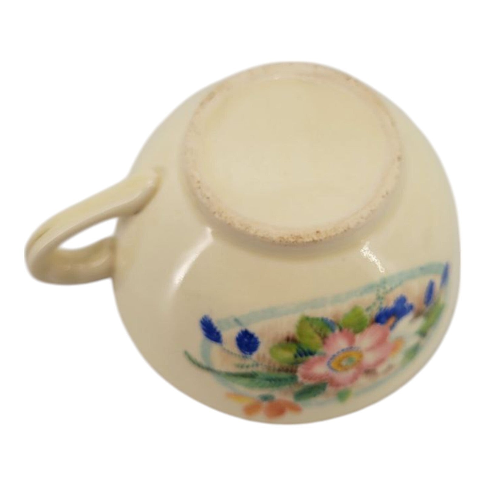 Vintage Floral Ivory Ceramic Teacups Set of 3 with Gold Rim Hand Painted