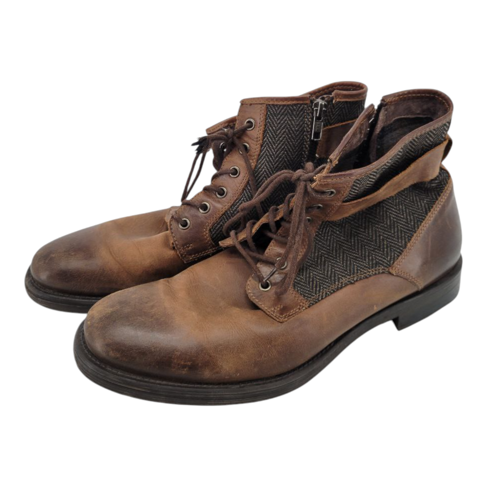 Venturini For Men Brown Leather Lace Up Boots Side Zip Size 10