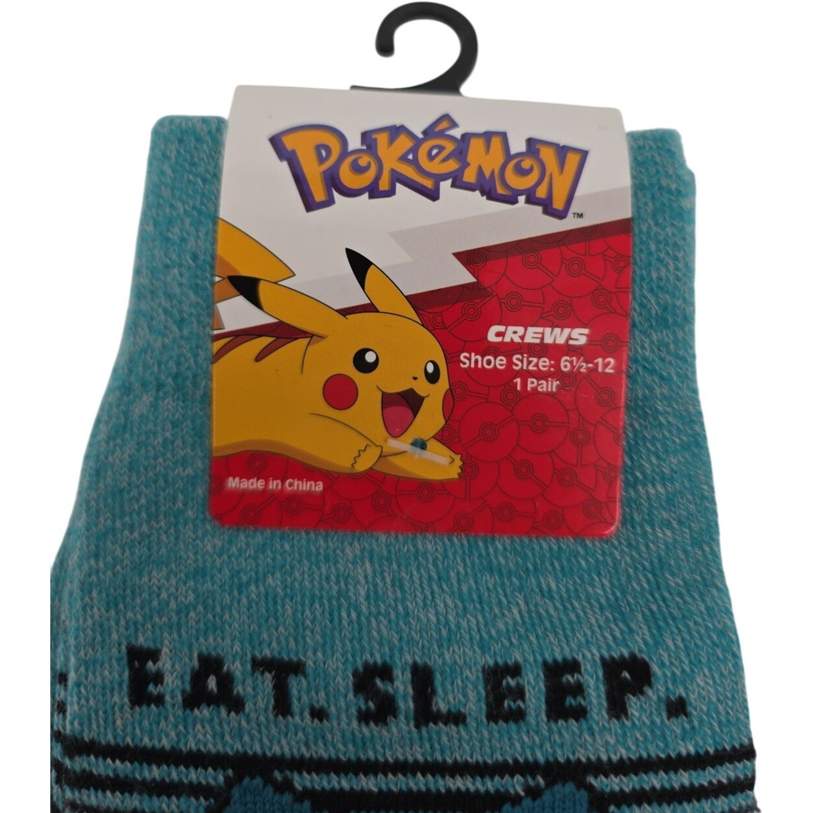 Pokémon Snorlax Crew Socks Eat Sleep Battle Blue Size 6-12