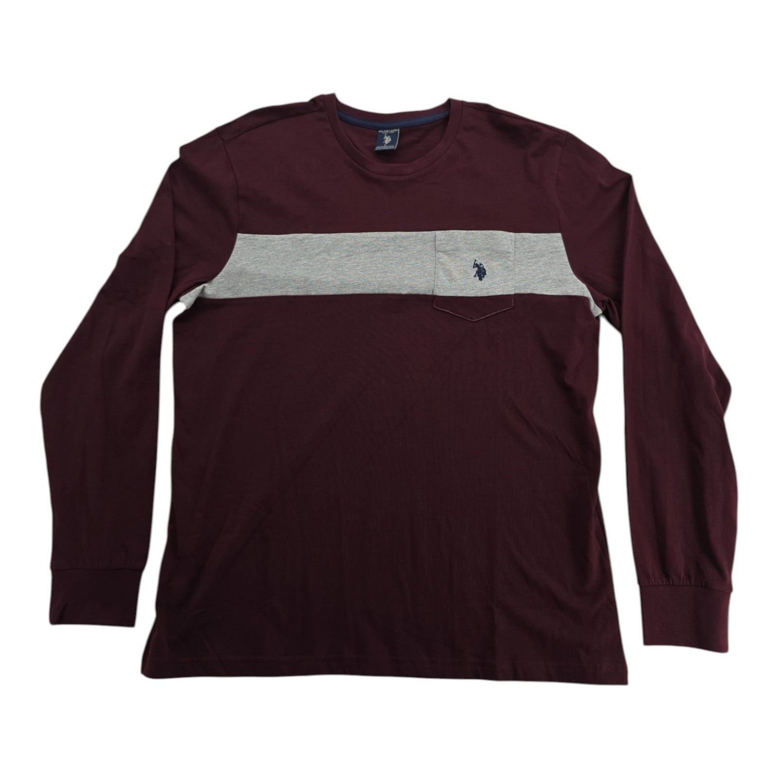 U.S. Polo Assn Men’s Long Sleeve Shirt Maroon Gray Chest Stripe Size L